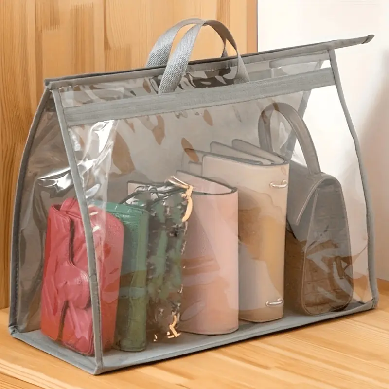 XXL Transparent PVC Tote Bag Organizer with Handle, Dustproof Moisture-Proof Zippered Storage Bag for Handbags, Wallets, Cards, Cash, Receipts & Travel Documents, Minimalist Organizer for Wardrobe, Office & Travel
