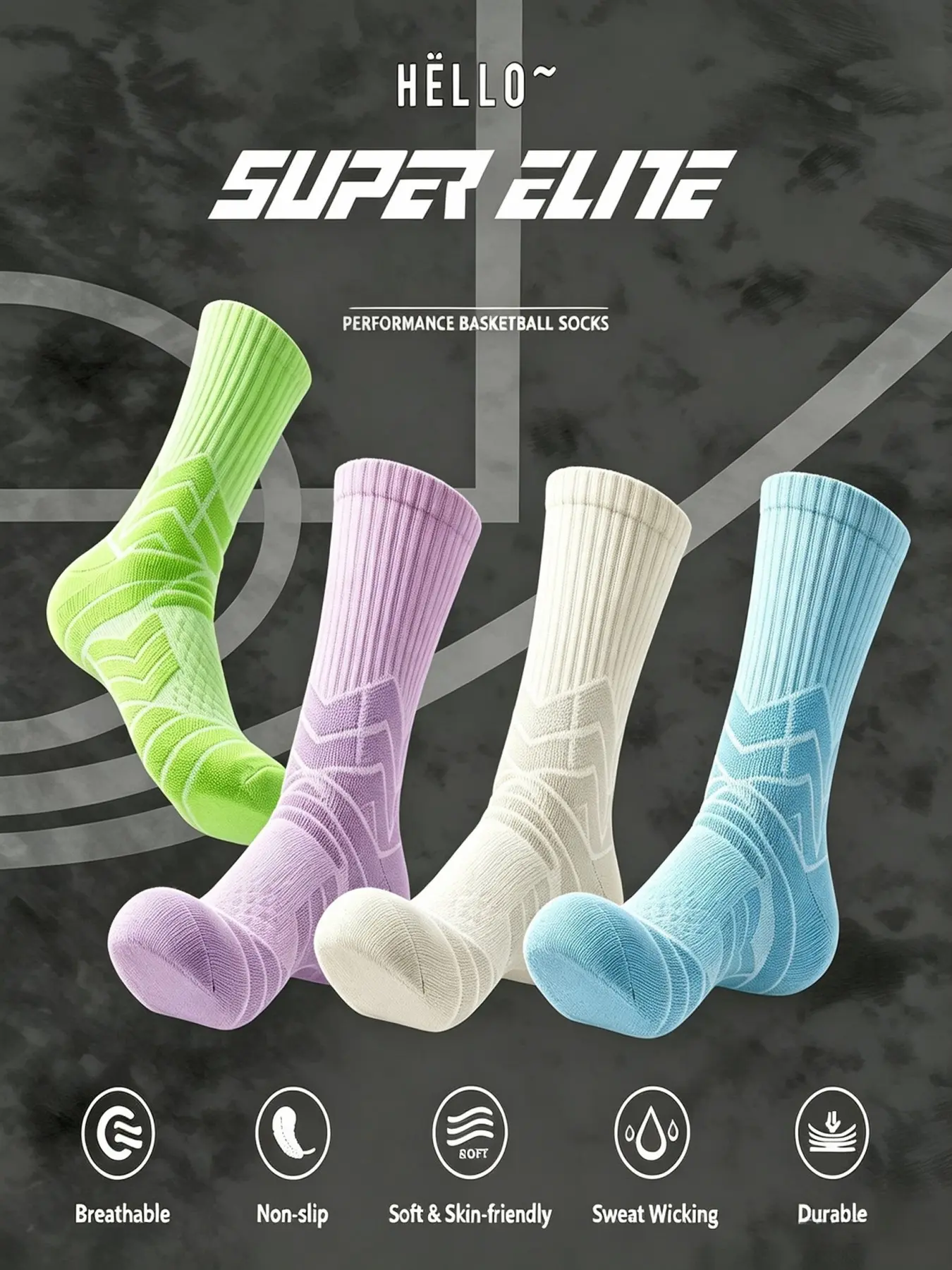 Men's Professional Basketball Socks, Thick Mid-Calf Elite Socks, Sporty Socks, Towel Bottom Design, Ideal for Gaming, Comfortable & Durable