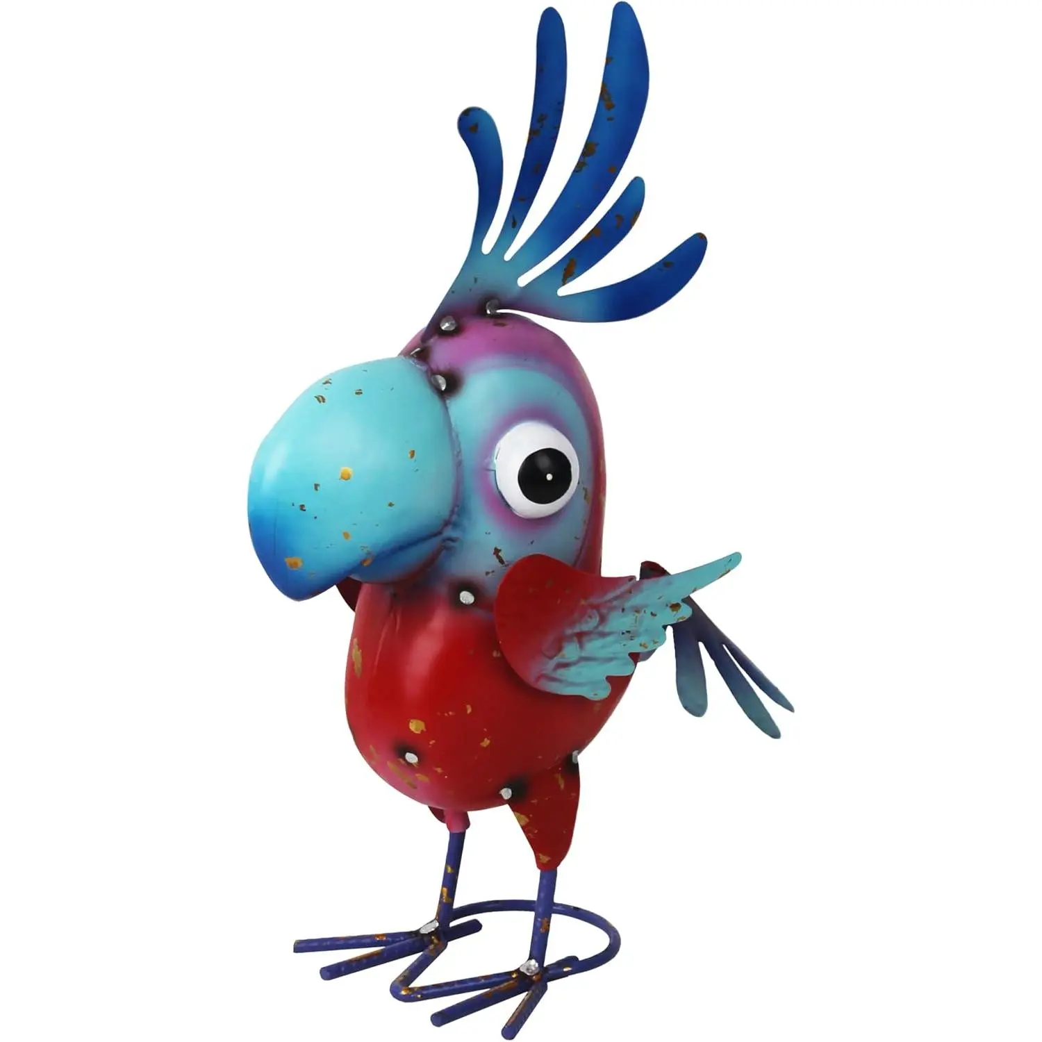 Metal Parrot Statue Outdoor Garden Decor,15" Bird Decor Yard Statue Decorations Outdoor,Funny Parrot Sculpture for Patio, Lawn, Backyard( and Blue)