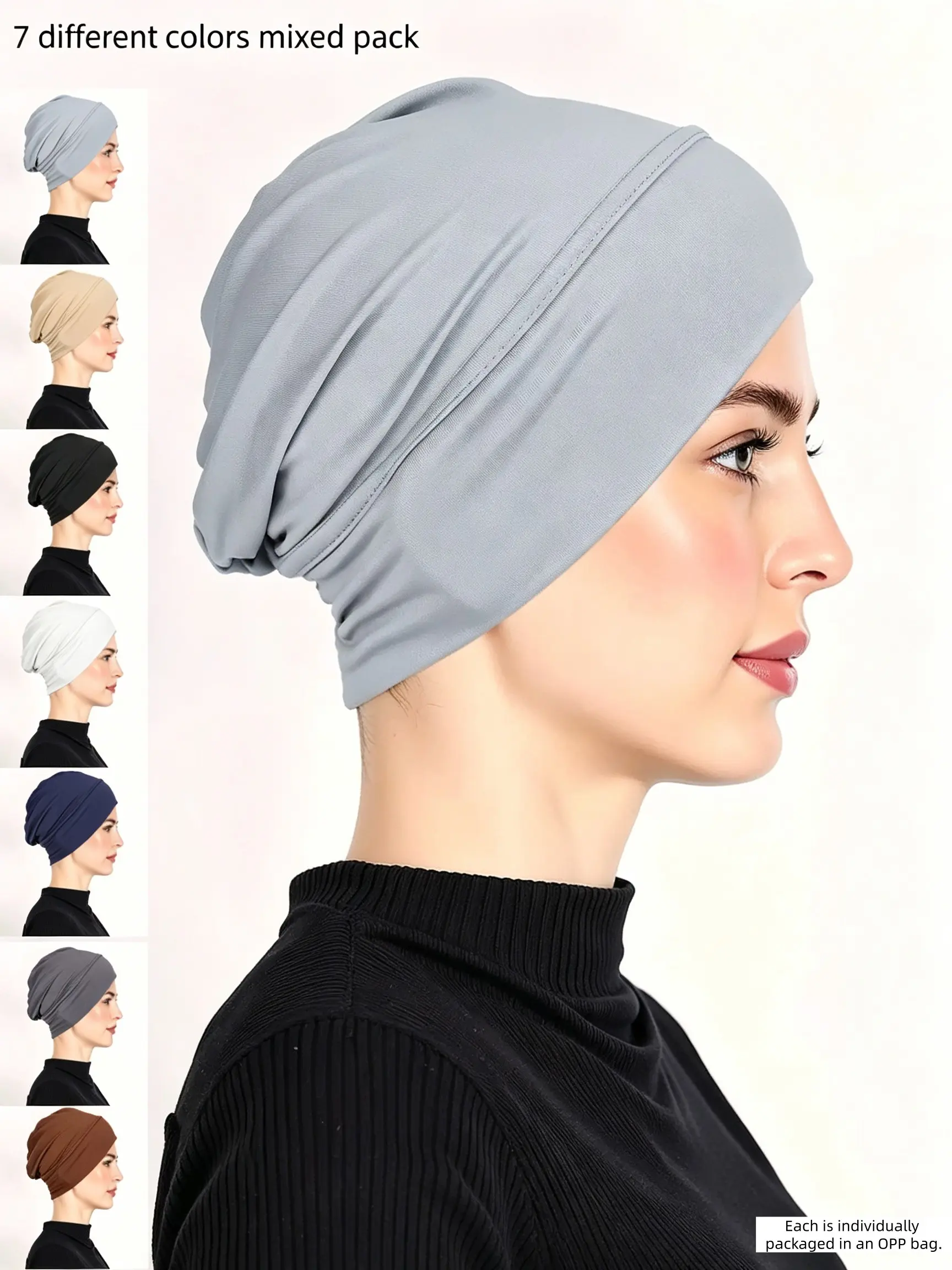 No-Head-Pressure 7-Pack Polyester Turban Hats, Loose-Stretch-Fit Design, Breathable Fabric Head-Covers for All-Day-Comfort