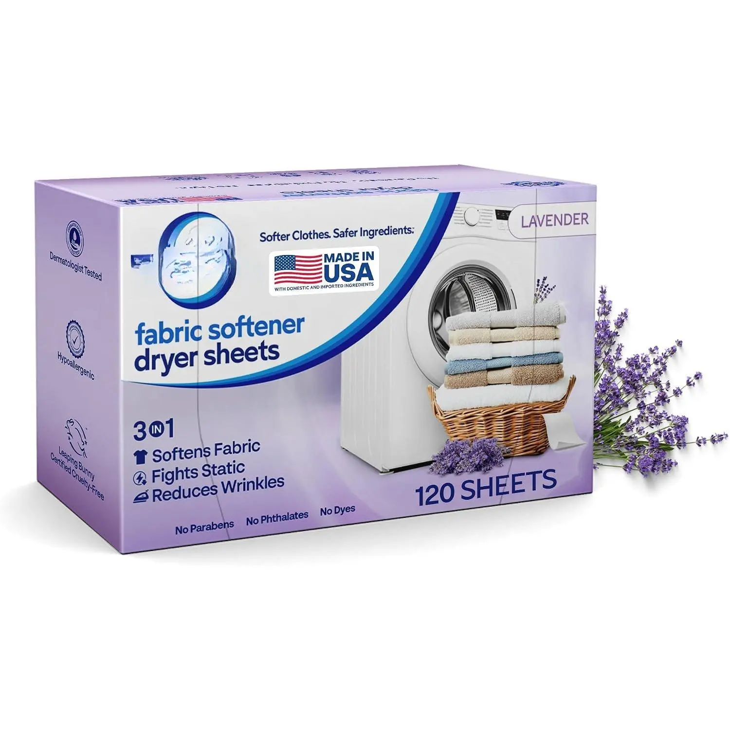 Fabric Softener Dryer Sheets Lavender (1 Pack) | , No Harsh , Safe Ingredients – Soft Clothes – Static Cling & Wrinkle Reducer – Gentle Fabric Care