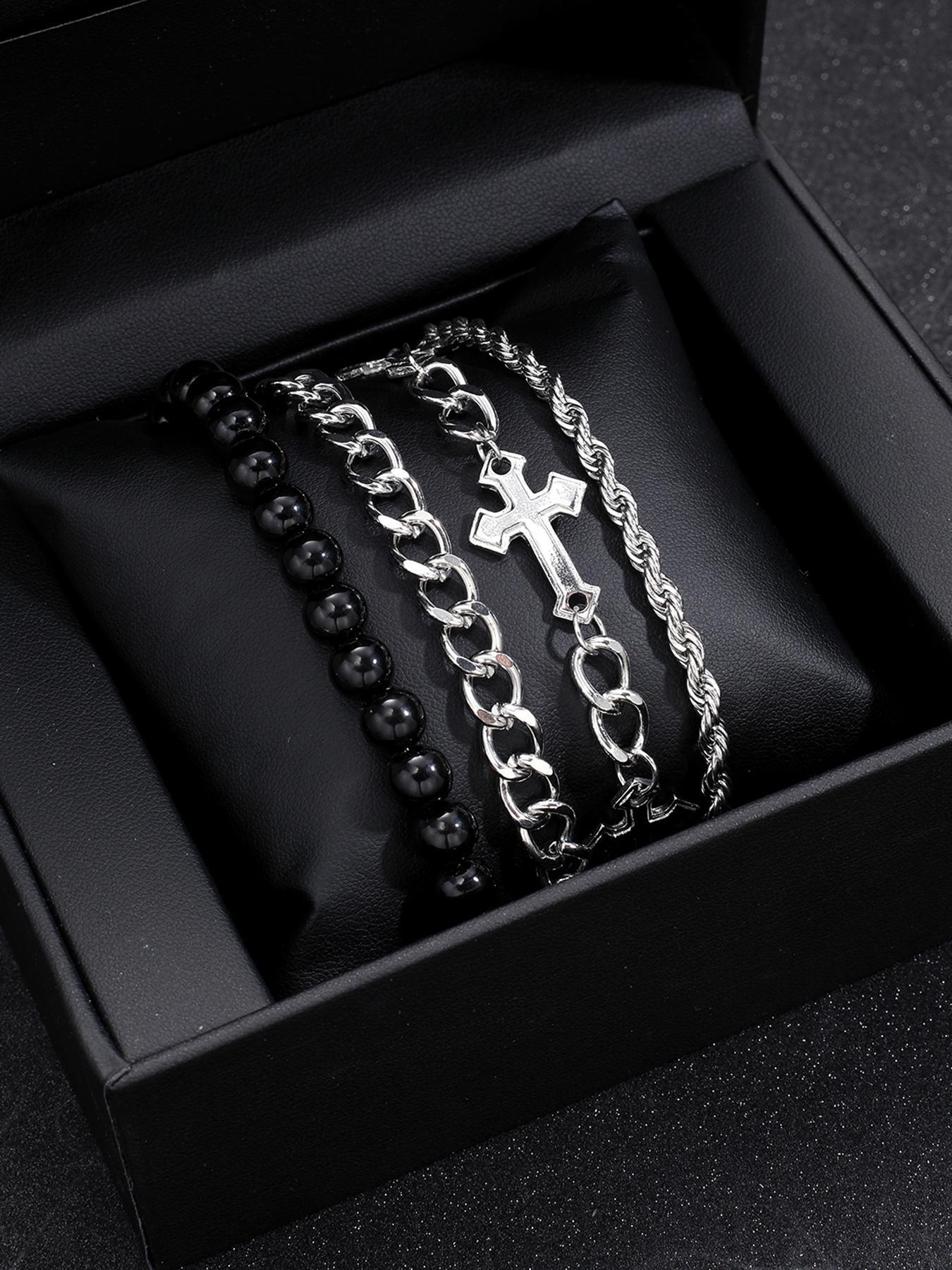 Punk Style Cross Design Chain Bracelet, Stainless Steel Bracelet, Stackable Bracelets, Couples Gifts, Trendy Jewellery Accessories, Fashion Jewelry for Party, Daily Clothing Decor, Jewelry for Birthday Gift, Trendy Fashionable Accessories