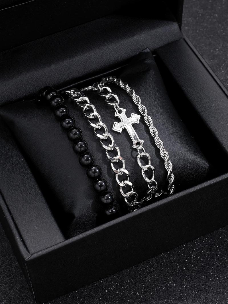 Punk Style Cross Design Chain Bracelet, Stainless Steel Bracelet, Stackable Bracelets, Couples Gifts, Trendy Jewellery Accessories, Fashion Jewelry for Party, Daily Clothing Decor, Jewelry for Birthday Gift, Trendy Fashionable Accessories