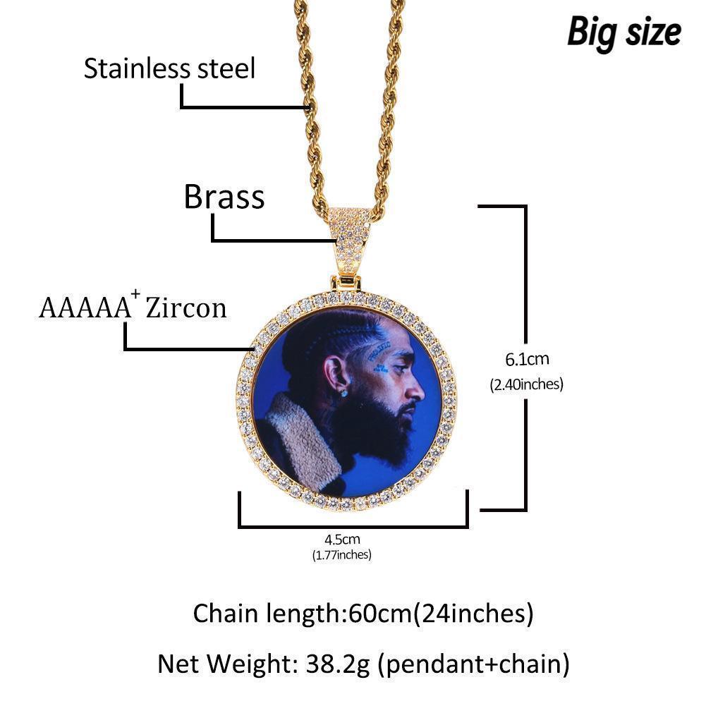 [ICE HUE]18K Gold Vacuum Plated Copper with 5A+ Sri Lanka Zircon Personalized DIY Custom Memory Round Colorful Photo Design Pendant With Necklace Miami Italy Mexico & Micro Inspired for Women & Men Luxury Jewelry,Daily Wear,Fashion,Gift,Chicano,Hip Hop