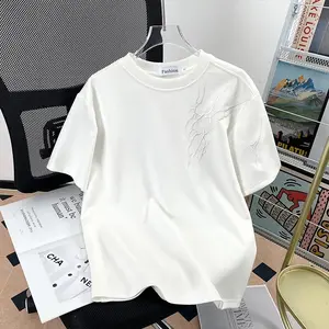 [Same-Frequency] 2026 New Gray Thorn Embroidery Short Sleeve Men's Summer American High Street Regular Shoulder T-Shirt Cleanfit High-End Cool Half Sleeve | Free gift Cuban Link Chain