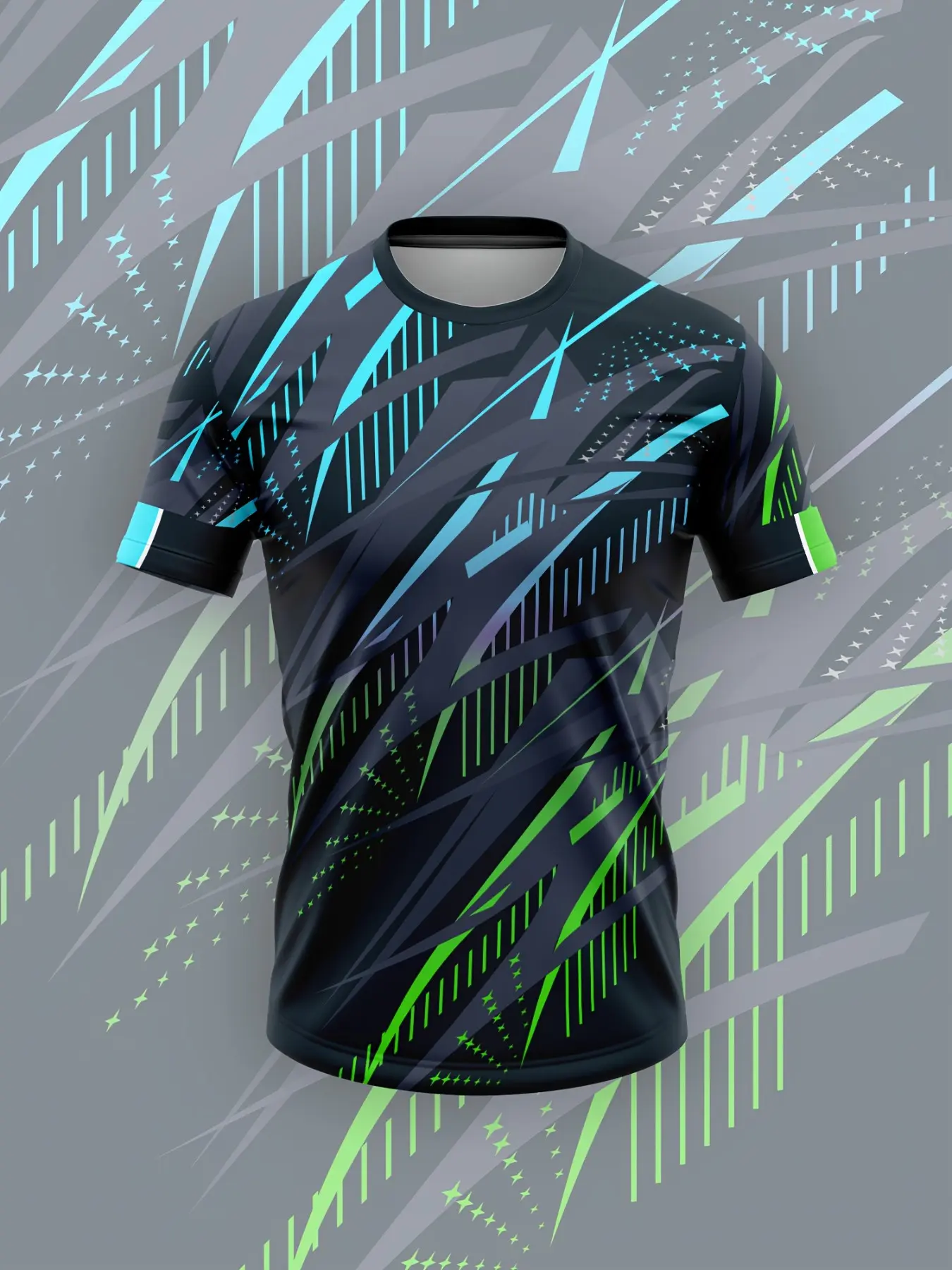 Men's T-Shirt — Neon Green with Neon Blue Accents — Quick-Dry Sports Top — Stretchy Workout Top — Stretchy Athletic Shirt for Gym, Running, Yoga, and Training — Suitable for Men and Teenagers
