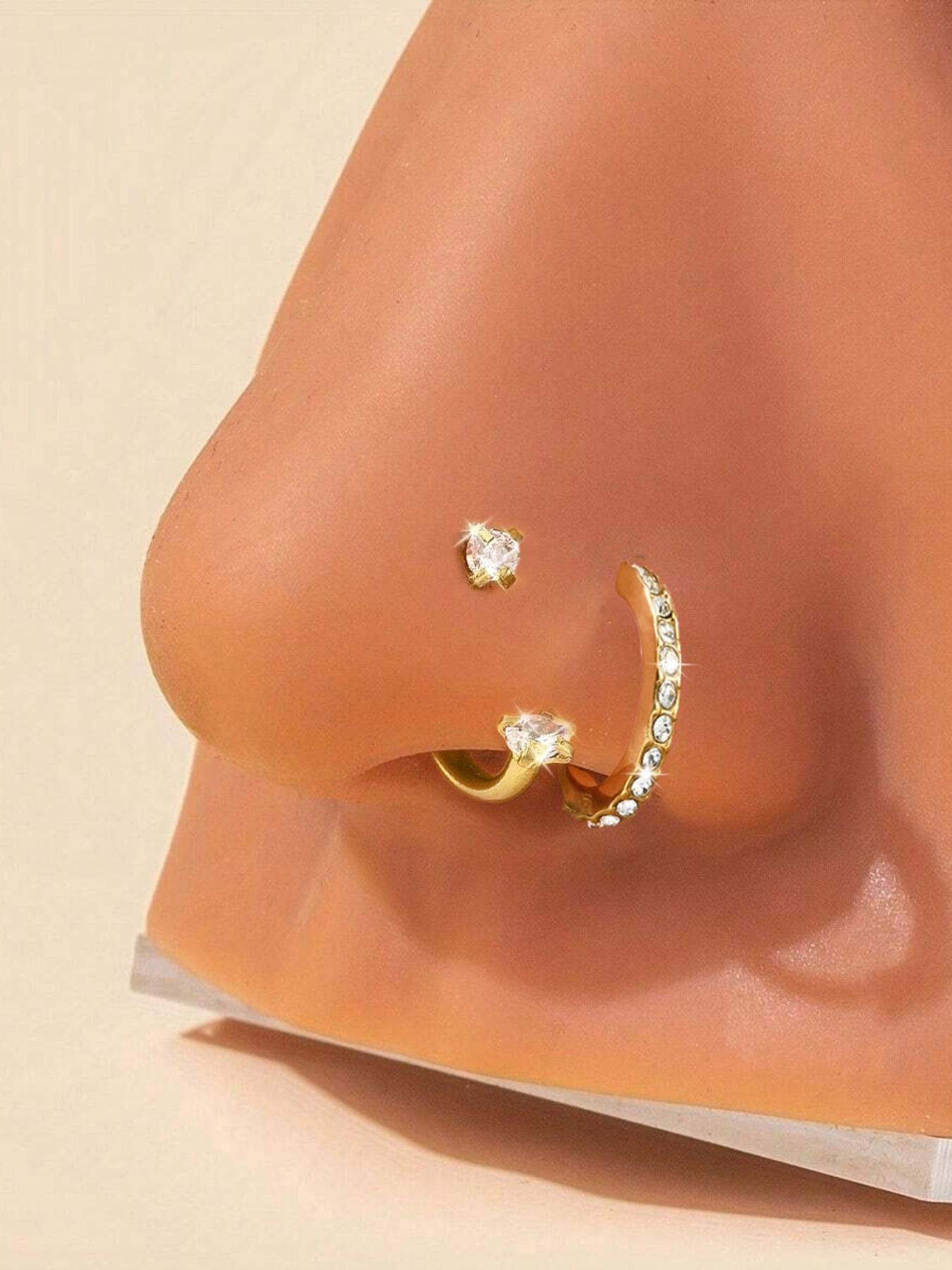 16g Surgical Steel CZ Cube Nose Rings, U-pivot Ear Cartilage Stud Jewelry for Women & Men, Trendy All-match & Exquisite Jewelry for Birthday Gift