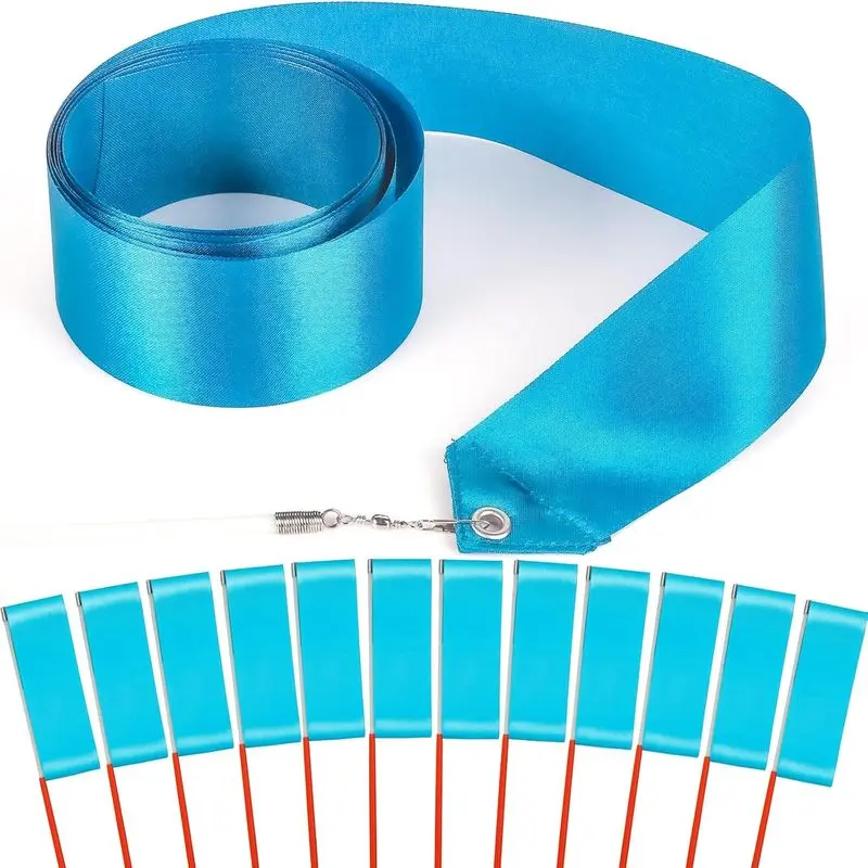 Outdoor activities12PCS Sky Blue Dance Wands Ribbons Streamer for Kids Praise Streamer Circus Carnival Rhythmic Gymnastics Ballet Birthday Party, Ribbon Baton Twirling Sticks Silks Streamers Wands