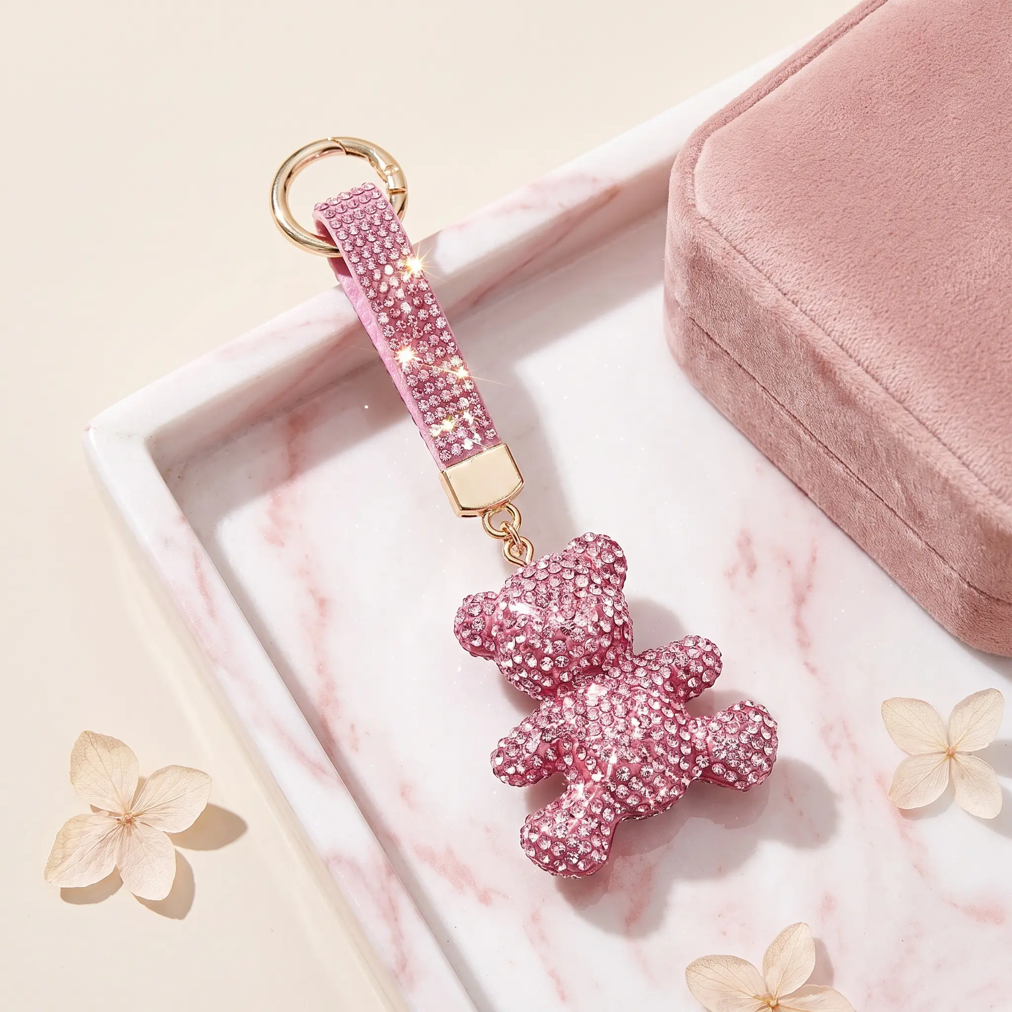 Cute Cartoon Bear Keychain - Casual Fashion Key Ring Accessory, Animal Motif Sparkle Effect Charm with Full Rhinestones, Premium Handmade Ceramic Clay Pendant, Girls' Gift for Cell Phones, Car Keys
