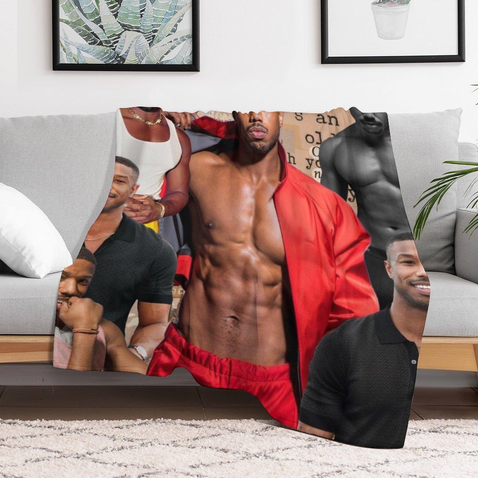 Michael B Jordan Photo Collage Throw Blanket Soft Warm Cozy Fleece Weighted Bed Blanket for Bedroom Living Room Decor Gift for Fans