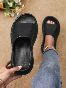 Women's Thick Platform Slide Sandals, Sliders Shoes, Comfortable Open-Toe Slip-On Slippers, Non-Slip Casual Shoes for Summer, Beach, Pool, Indoor and Outdoor Wear, Thick Bottom Slippers