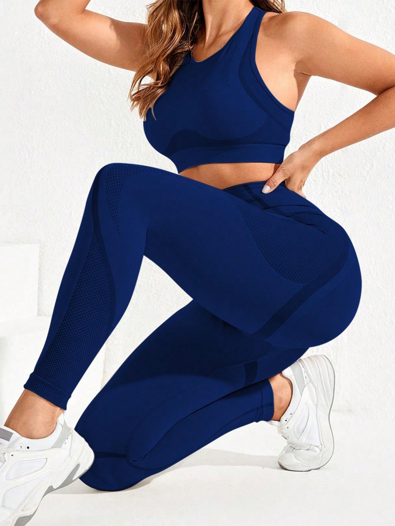 Women's Round Neck Crop Tank Top & High Waist Leggings Tracksuit Set, Sporty Breathable Comfortable Outfits for Yoga Gym Workout Running, Ladies Sportswear for All Seasons, Fitness Clothes, Activewear Clothing