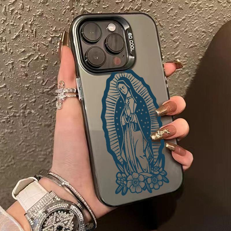 Flower Virgin Mary Pattern Phone Case for iPhone 16 15 14 Pro Max 13 12 11 XR XS Plus Shockproof Non Slip Military-Grade Protection slim Cover