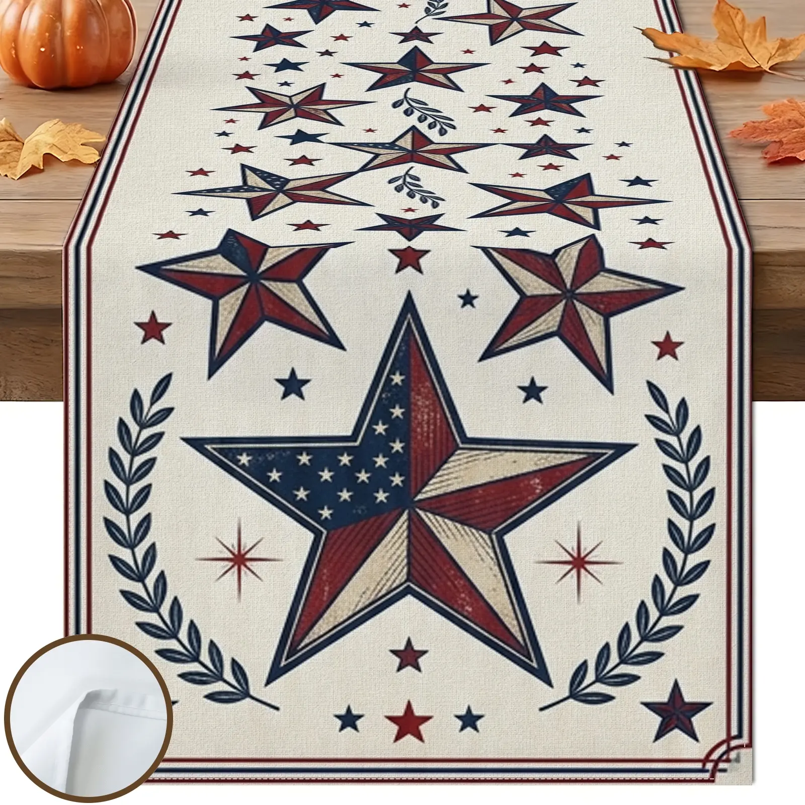 1pc Stars American Flag Table Runner, Rustic Americana Style, Red White and Blue Decorative Border, for Dining Table Kitchen Decor Home Decor Labor Day Decor