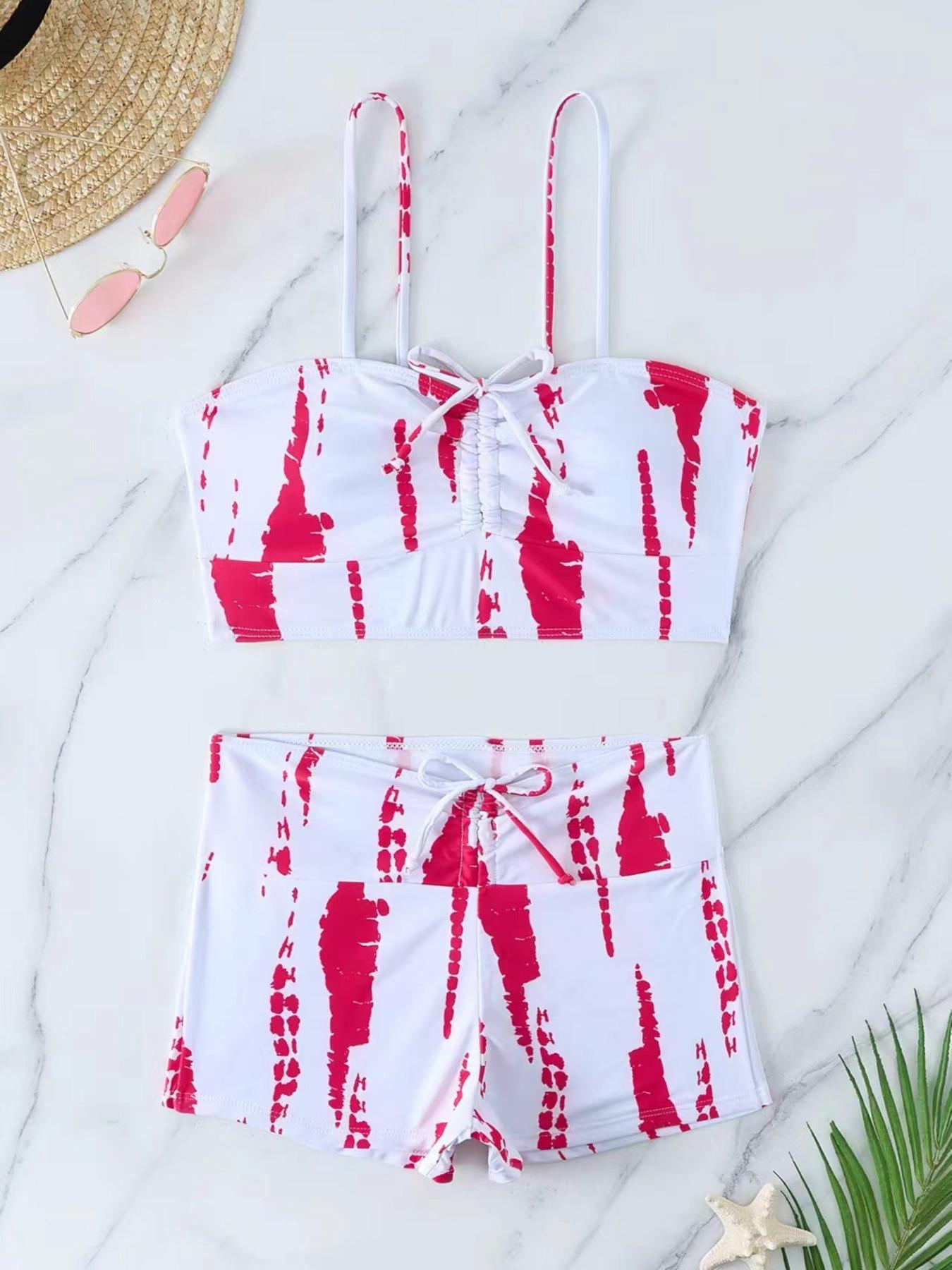 Women's Colorblock Drawstring Tankini Set, High Stretch Adjustable Spaghetti Strap Backless Sleeveless Swim Top & High Waist Swim Bottom Two-Piece Swimsuit for Beach Holiday Vacation, Ladies Swimwear, Tankini Bathing Suits