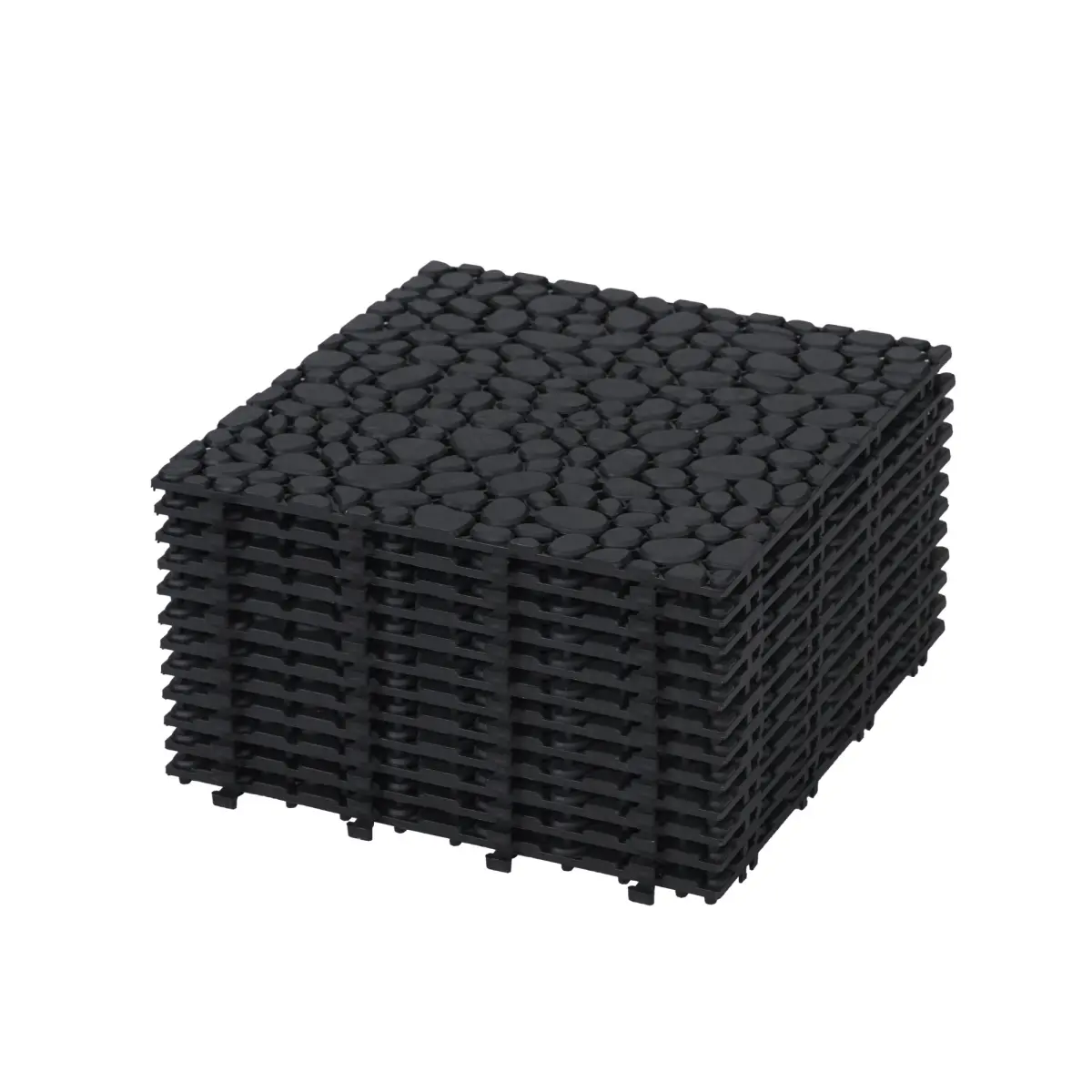 12 x 12 Inch Black Interlocking Deck Tiles Plastic Waterproof Outdoor All Weather Anti-slip Bathroom Shower Balcony Porch Strong Weight Capacity Upto 440 LBS, Pebble Stone Pattern Pack of 12 # french laid tiles