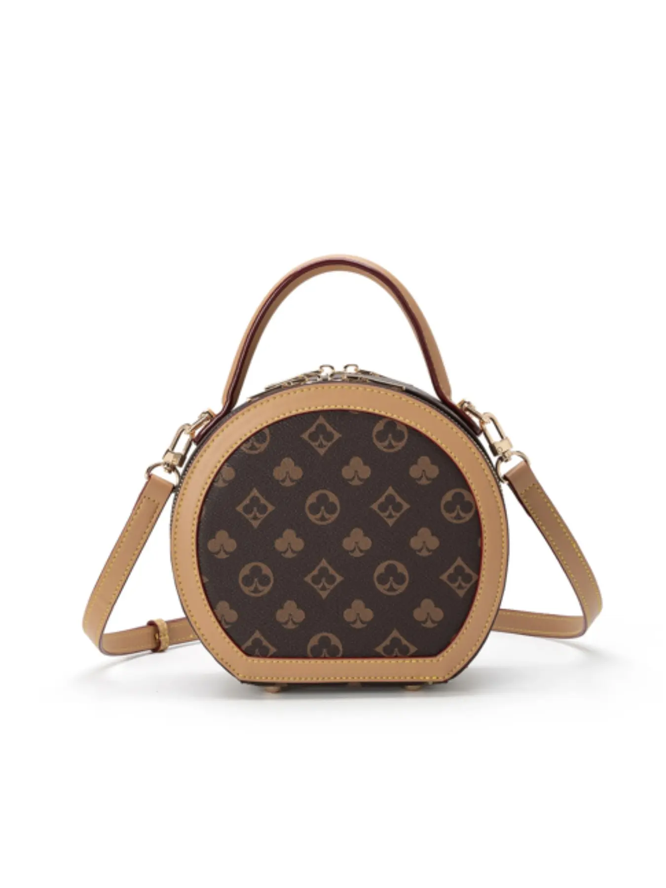 Vintage Monogram Round Crossbody Bag for Women, Mini Top Handle Circle Purse, Retro Print Small Round Handbag, Detachable Strap Shoulder Bag for Dating Shopping Daily Outings, Cross Body Bags