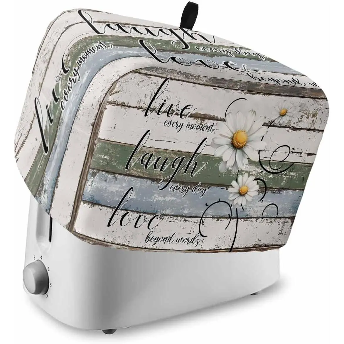 Women's Kitchen 2-Slice Toaster Cover for Kitchen Use - Waterproof, Floral Daisy Print, Vintage Rustic Dustproof Protector with Top Hook, White-Green-Blue Small Appliance Cover (12"x7.5"x8")
