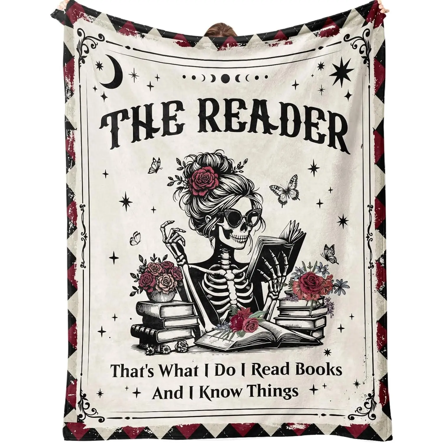 Book Lovers Gifts, Blanket for the Reader-Book Lover Gifts for Women, Bookworm Bookish Reading Skeleton Blanket for Christmas, Halloween & Birthday-Soft Throw