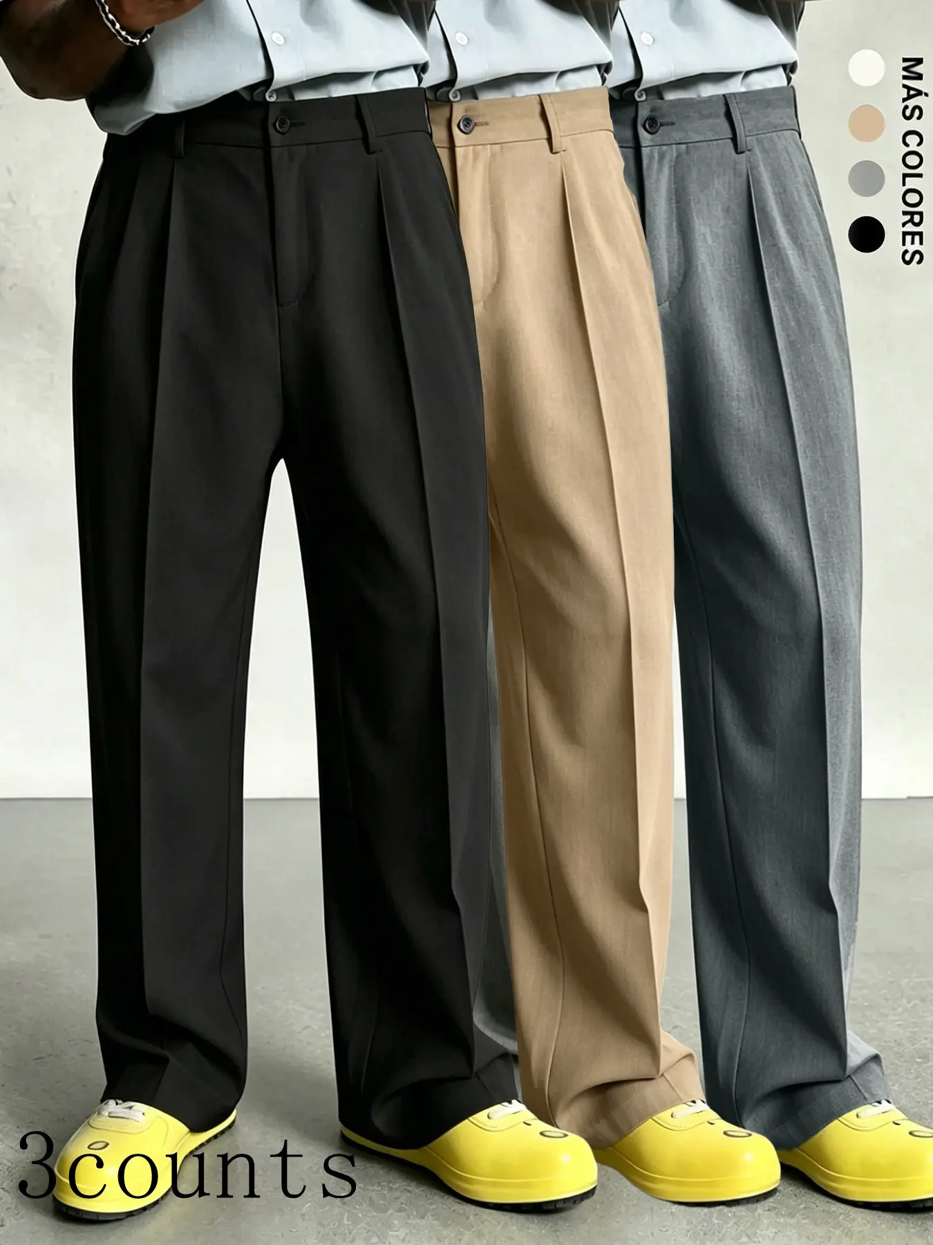 Men's Pleated Wide Leg Suit Pants, Trouser, Casual Loose Fit Baggy Oversized, Business, Formal Wear & Street Style, Mid Waist, Drawstring Waist, All Seasons