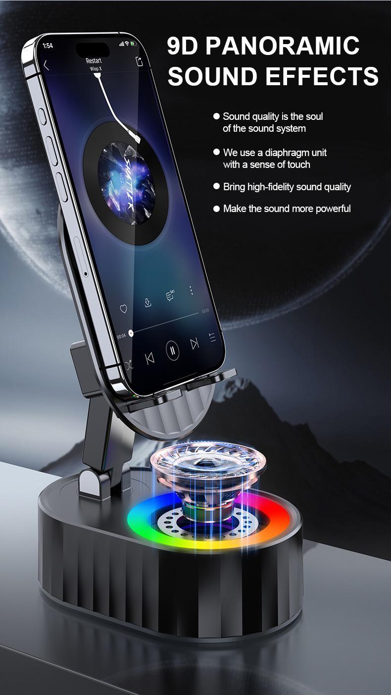 AKLLCCR Wireless Bluetooth Speaker Music Audio Phone Cell Phone Holder Box 5in1 Emergency Rechargeable (3000mAh) With Colorful Ambient Light 300° Foldable for Tablet iPhone Android