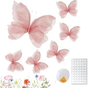6 Pack 19.7 Inch Pink 3D Silk Large Butterfly Decorations, Iridescent Wall & Hanging Wedding Decor for Bridal Room, Party, and Home Decoration