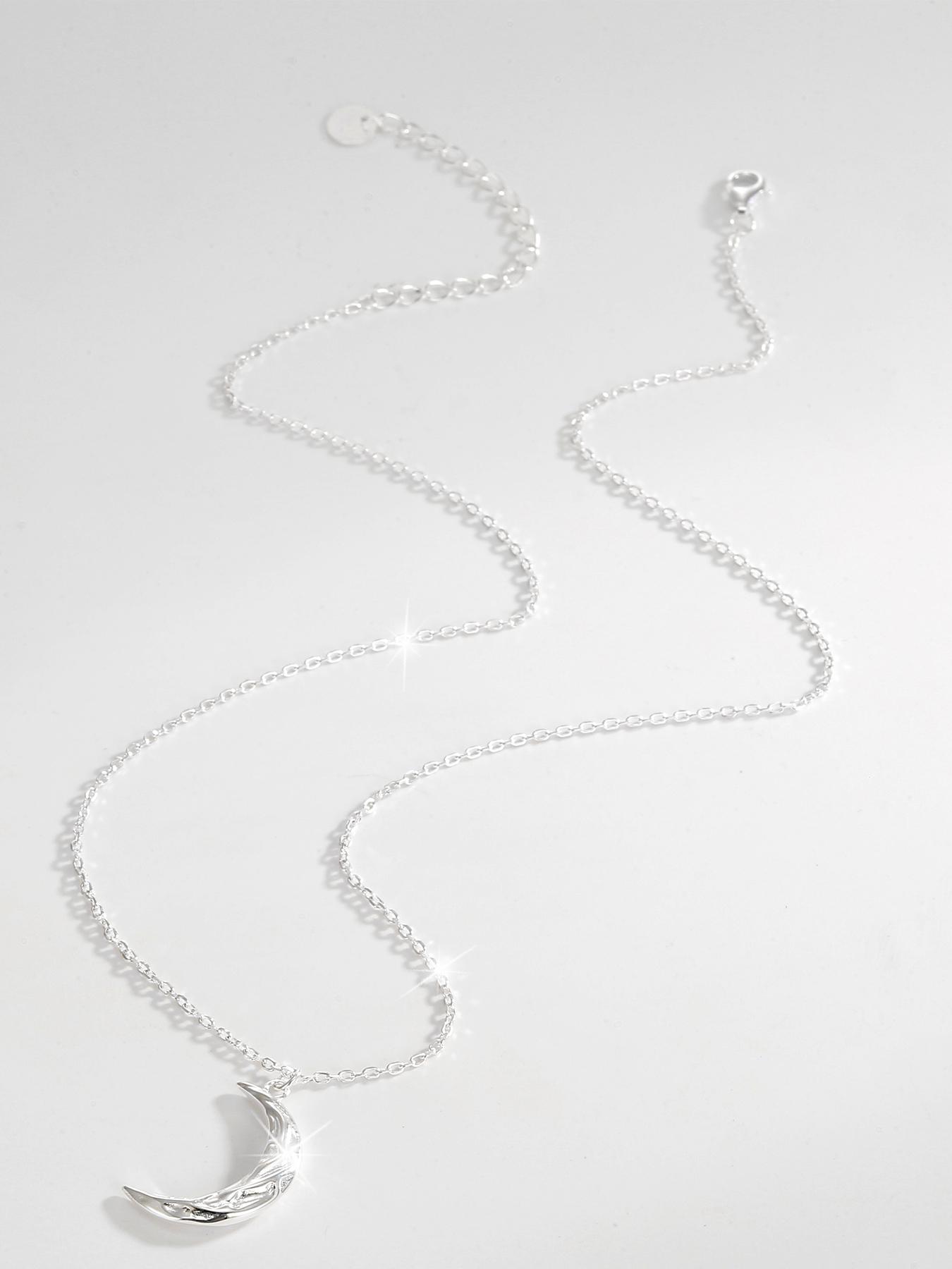 925 Sterling Silver Crescent Moon Design Celestial Pendant Necklace for Women & Girls, Fashion Jewelry for Party, Daily Decor, Trendy All-match & Exquisite Jewelry for Birthday Gift