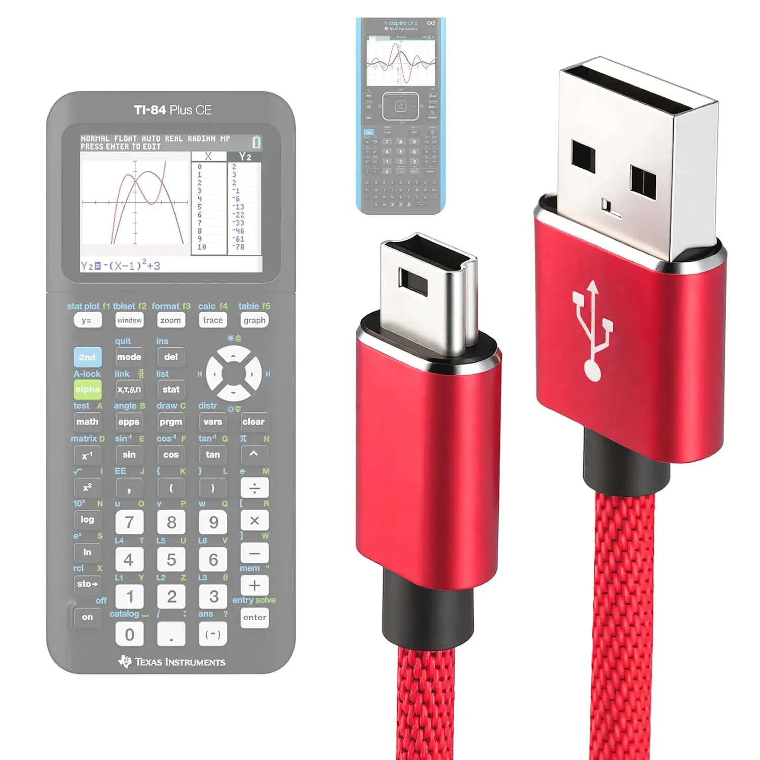 TI-84 Plus CE Charger  for TI84 Graphing Calculator,3.3FT Mini USB Red