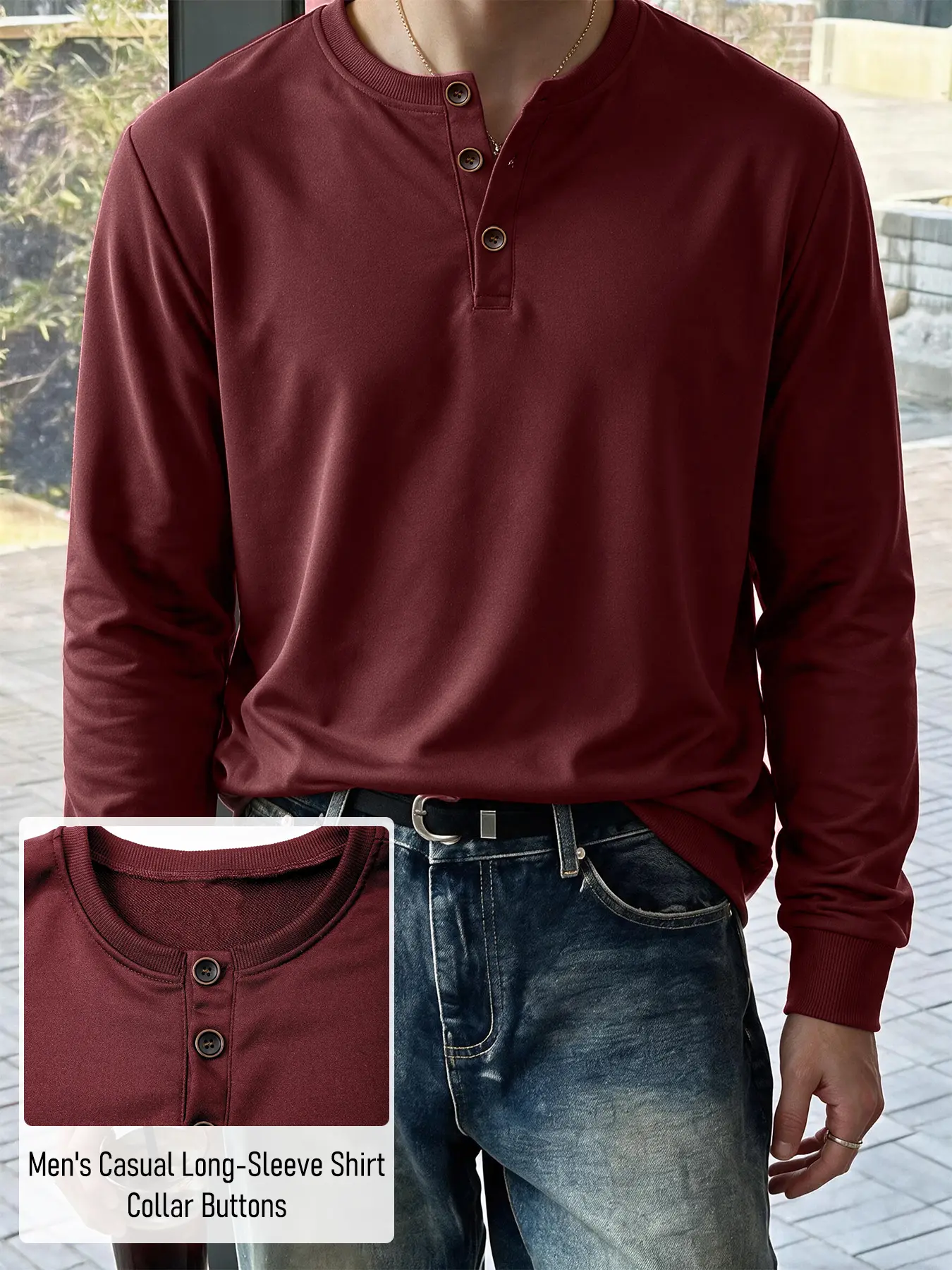 Men's Classic Henley Shirt - Men's Casual Long‑Sleeve Shirt, Vintage Button Placket Long Sleeve Tee, Breathable Soft Durable Pilling-Free Casual Top for Outdoor Leisure Home Commute, Gift for Him, Casual Aesthetic