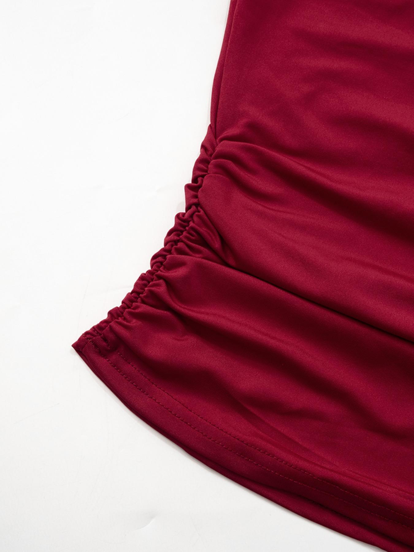 Women's Plain Asymmetrical Neck Ruched Sleeveless Tank Top, Casual Aesthetic Fashion Slim-fitting Top for Summer, Women's Clothing for Daily Wear, Fall&winter Clothing,  Gift for Girl, Womenswear