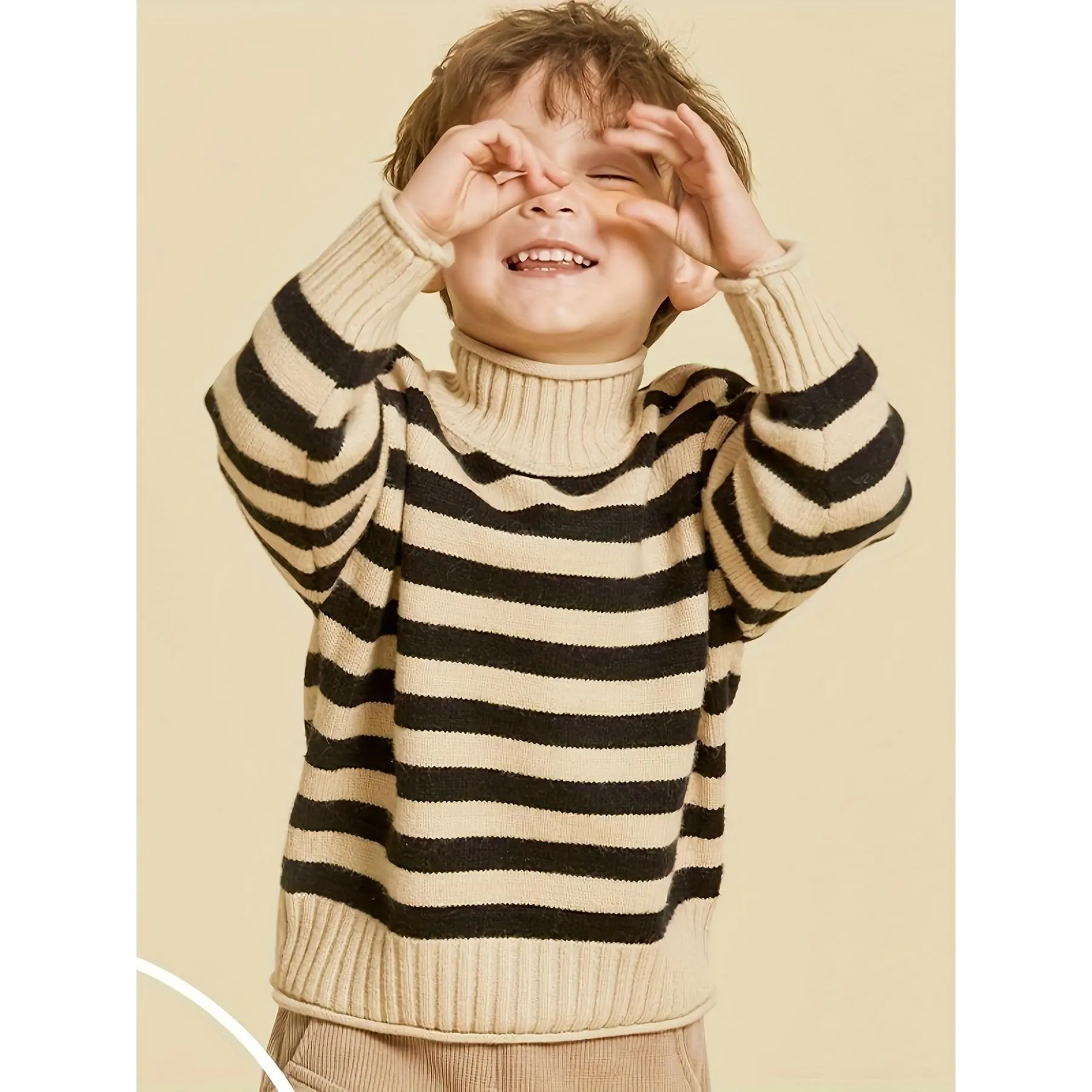 Boys' & Girls' Thick Winter Sweater - Vintage Half-Turtleneck Striped Pullover, Warm Stretchy Sweater Suitable for, Playdates & Layering, Machine Washable Sweater for Weather