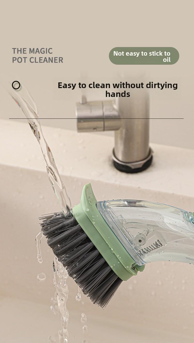 Long Handle Dish Brush Automatic Liquid Dispensing Scrubber Kitchen Stainless Steel Wire Cleaning Brush for Pots and Pans