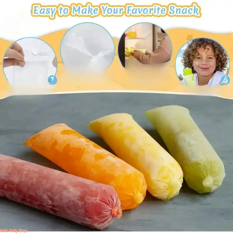 [New Deal] 100 Unisex Plain Polyester-Nylon Freeze Bags - Popsicle Wrappers for Homemade Mexican Ice Pops, Yogurt/Smoothie Mold Freezer Bags by Sohochic
