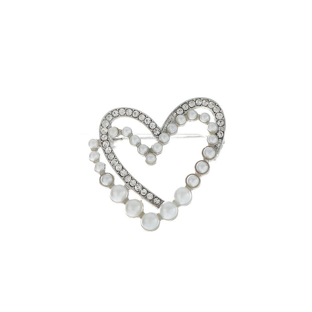 New Couple Pearl Heart Brooch - Elegant Korean Autumn & Winter Heartfelt Pin Accessory
