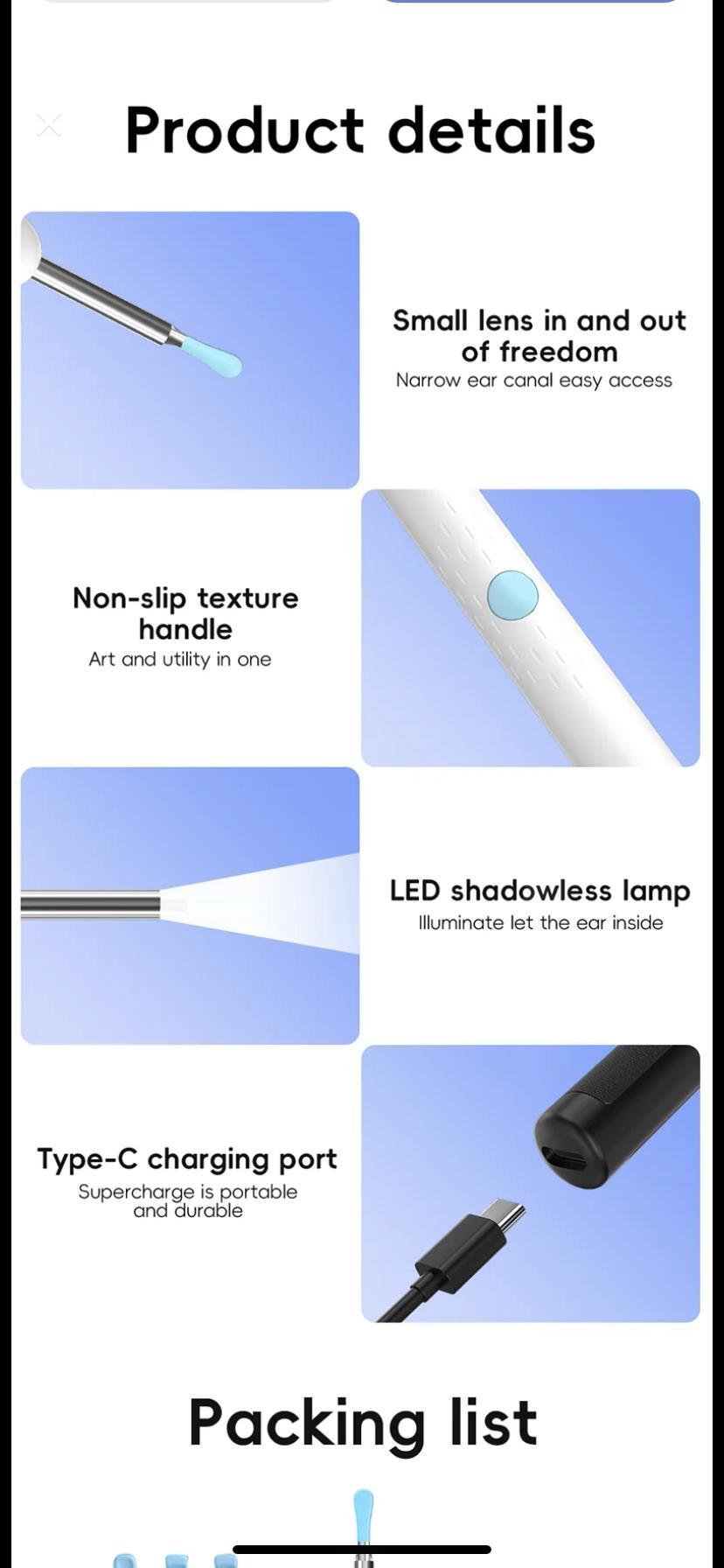Ear Wax Removal Tool With Camera, 1 Set Portable Type-C Rechargeable Ear Cleaner, Waterproof Endoscope Ear Cleaning Tool earwax soft silicone tip android compatible kit