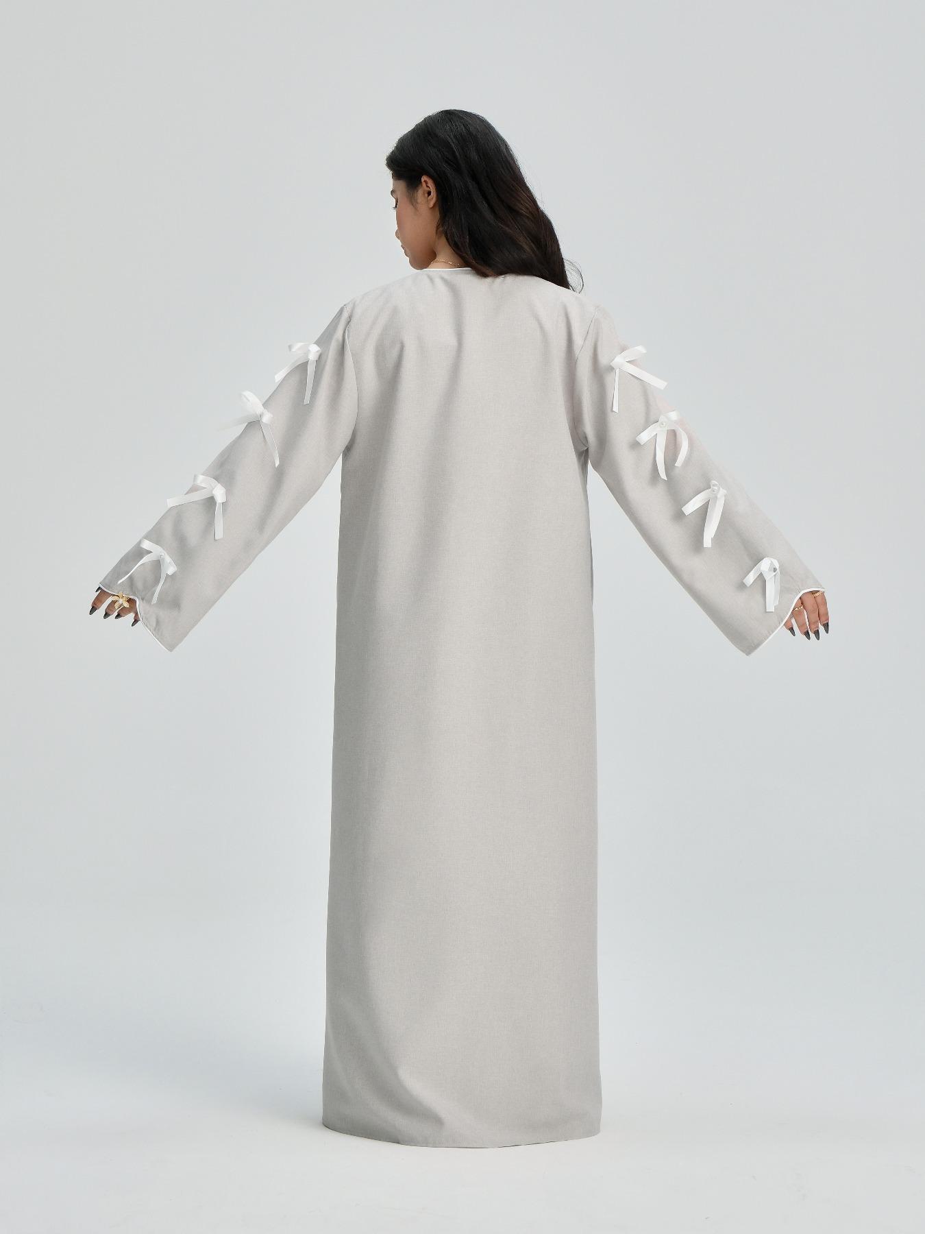 Women's Solid Color Bow Decor Wave Trim Open Front Cardigan, Casual Long Sleeve Womenswear Outerwear for Daily Wear, Ladies Clothes for All Seasons