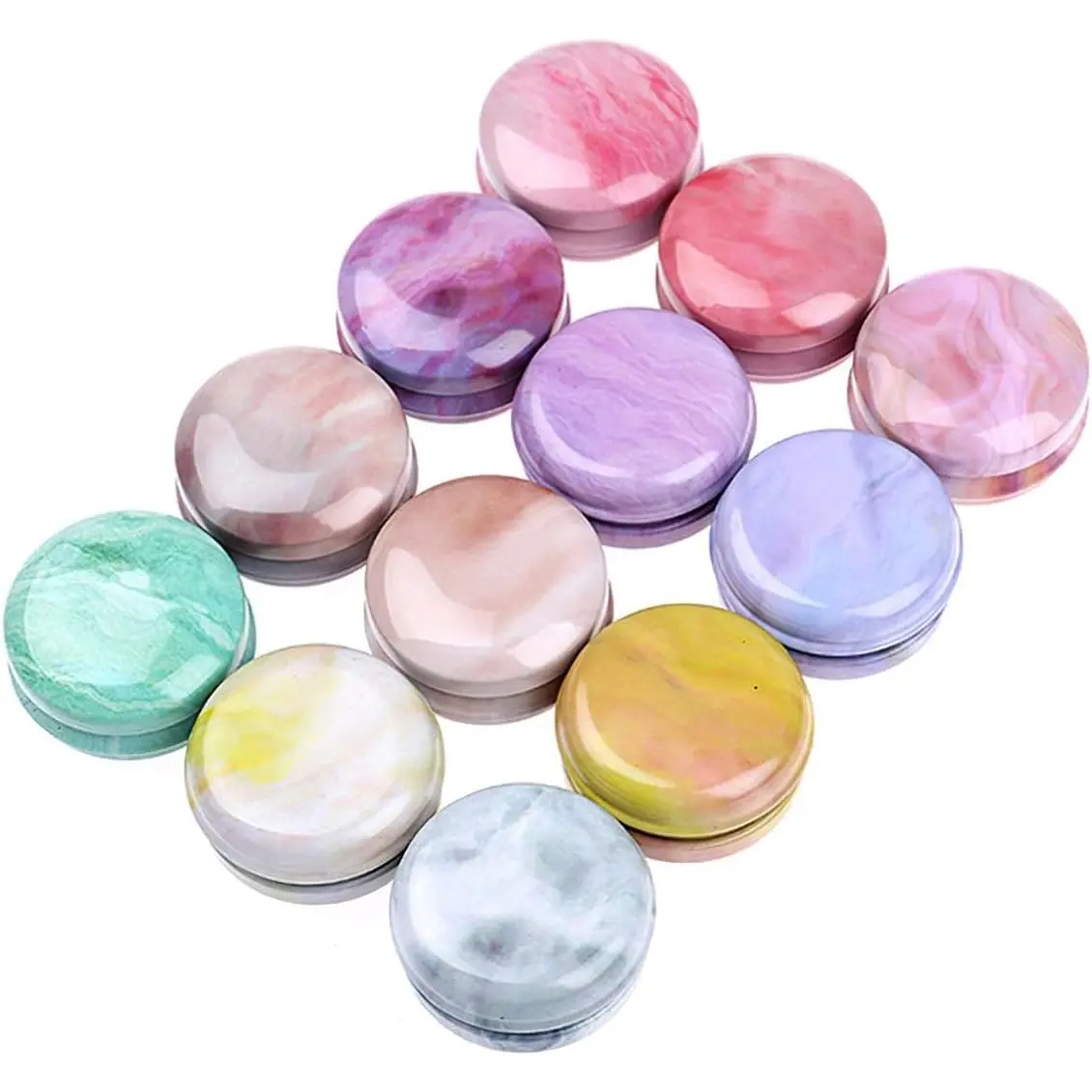 12 Pack  Mini Round Tinplate Candle Tin Jars with , 20ml Small Marble Travel Tin Cans Refillable Empty Container Bottle for Lip Balm, Salve, Eye Shadow,