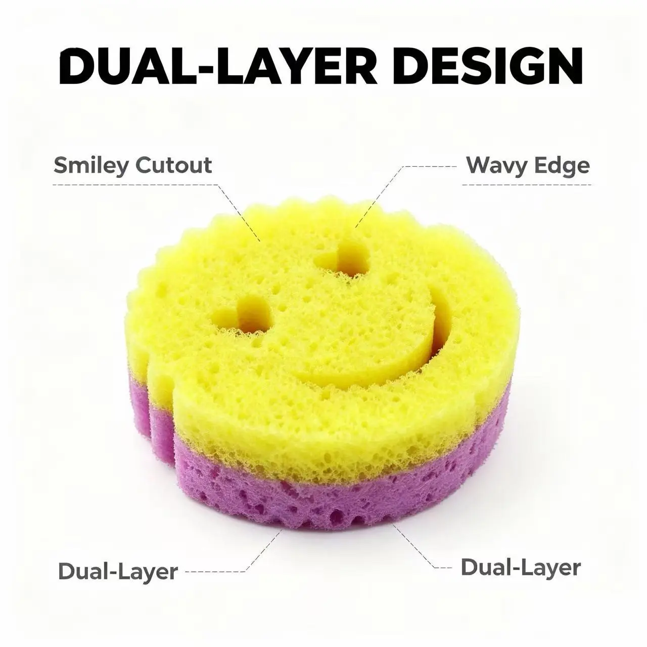Smiley Sponge Magic Cleaning Brush Set of 3, Soft and Gentle, Powerful Stain Removal, Kitchen Sink Stove Compatible, Easy Household Cleanup