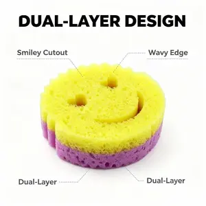 Smiley Sponge Magic Cleaning Brush Set of 3, Soft and Gentle, Powerful Stain Removal, Kitchen Sink Stove Compatible, Easy Household Cleanup