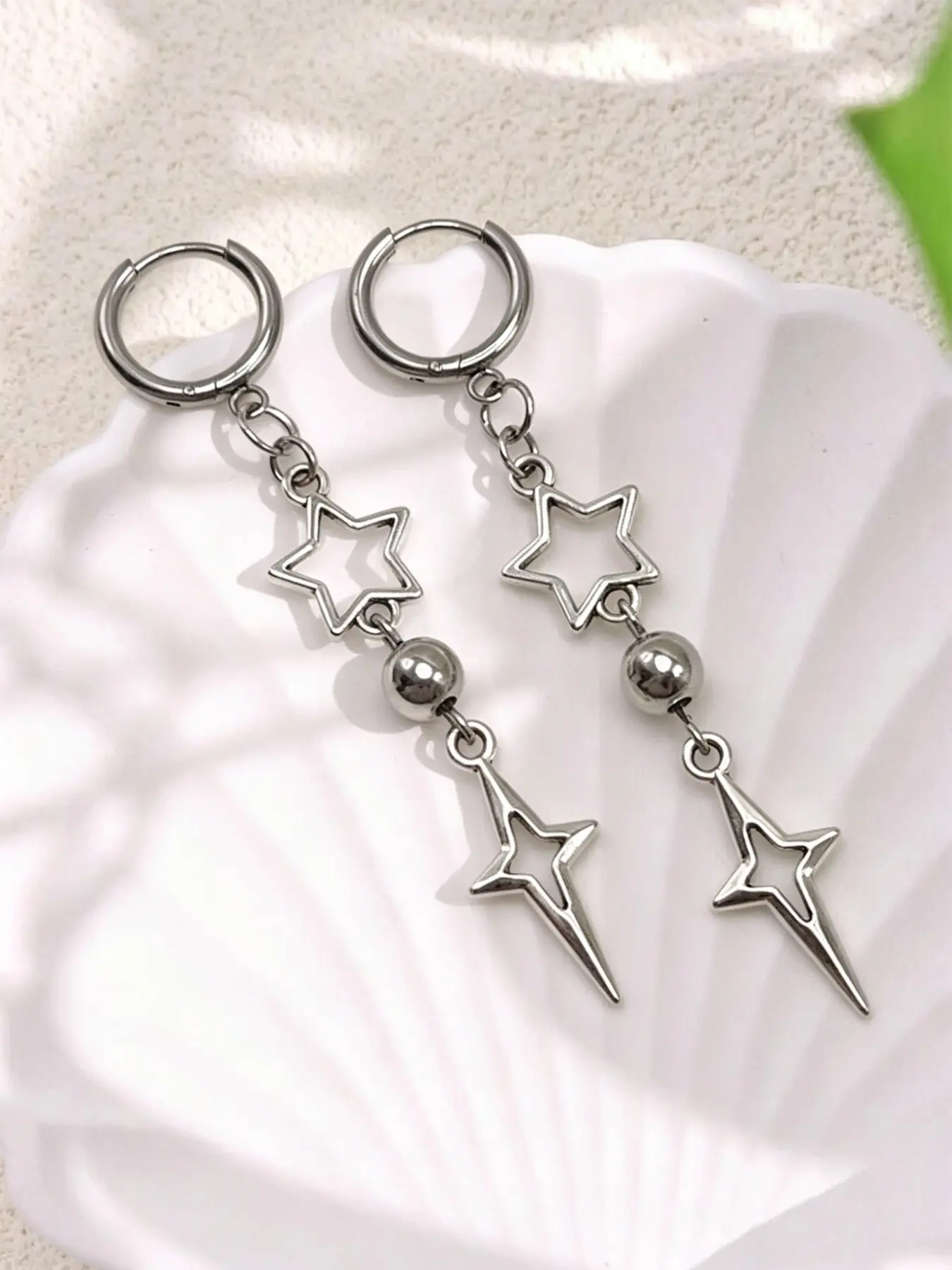 2pc Cute Star Pendant Clicker Belly Button Ring Fashionable Minimalist Chic Navel Ring Earrings Women Summer Beach Vacation Casual Daily Wear Body Jewelry