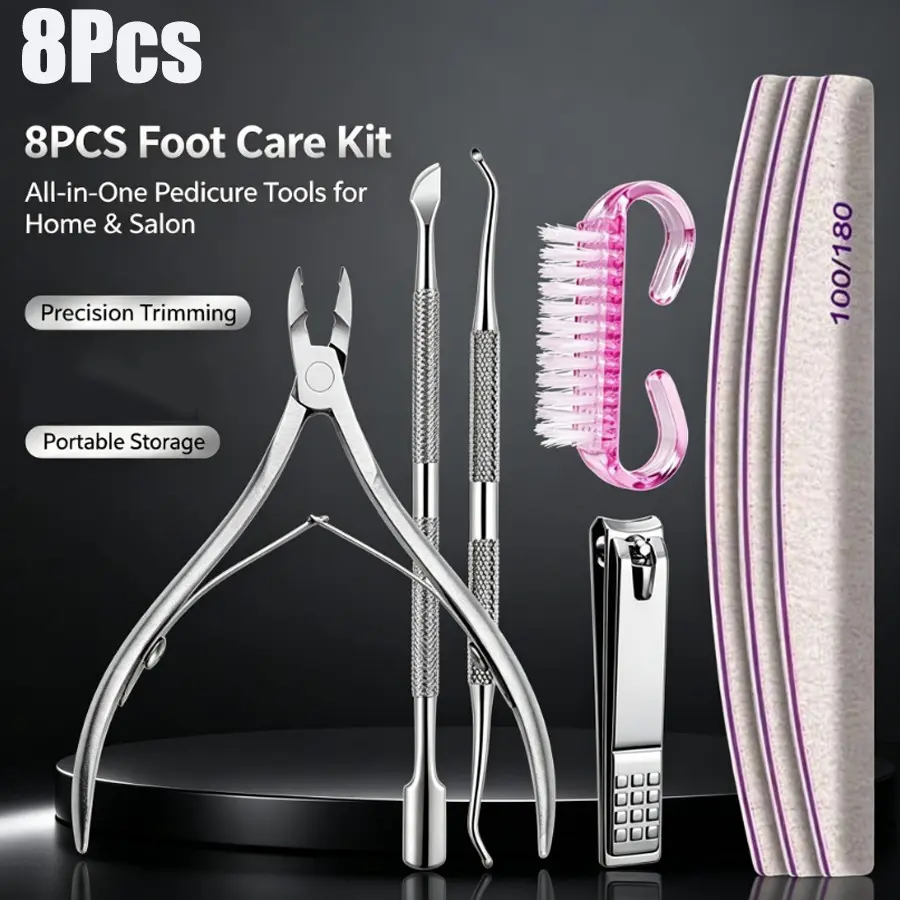 8 in 1 DIY Manicure Tool Set, Durable Metal Nail Trimming Polishing Gadgets, Remove Dead Cuticles, Smooth Uneven Nails, Manicure Tools