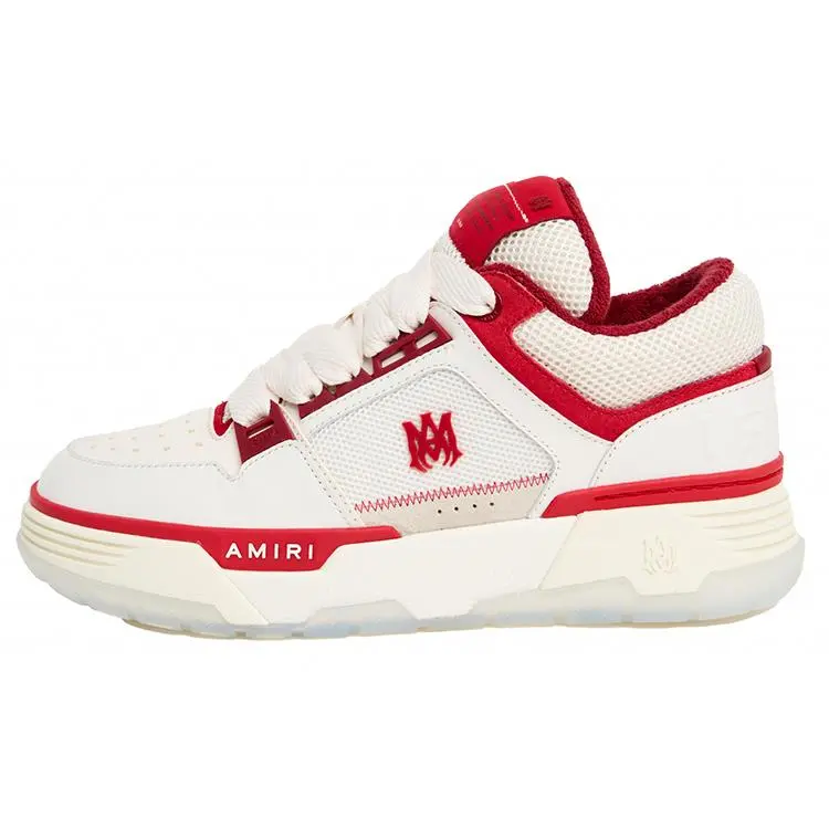 Men's Amiri MA-1 Low-Top Lace-Up Closed Fashion Sneakers - Red & White, Thick Sole, Walking Shoes, Sports Shoes, Trainer, Athletic Footwear (Maison Mihara Inspired Official Design)
