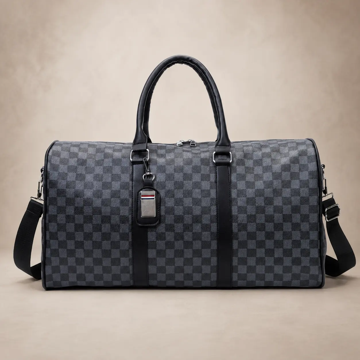 Black Checkered Travel Duffle Bag for Men Women, Large Capacity Weekender Overnight Bag with Top Handles & Adjustable Shoulder Strap, Stylish Carry On Gym Sports Bag, Business Travel Luggage Tote for Trips, Fitness, Daily Use, Gift