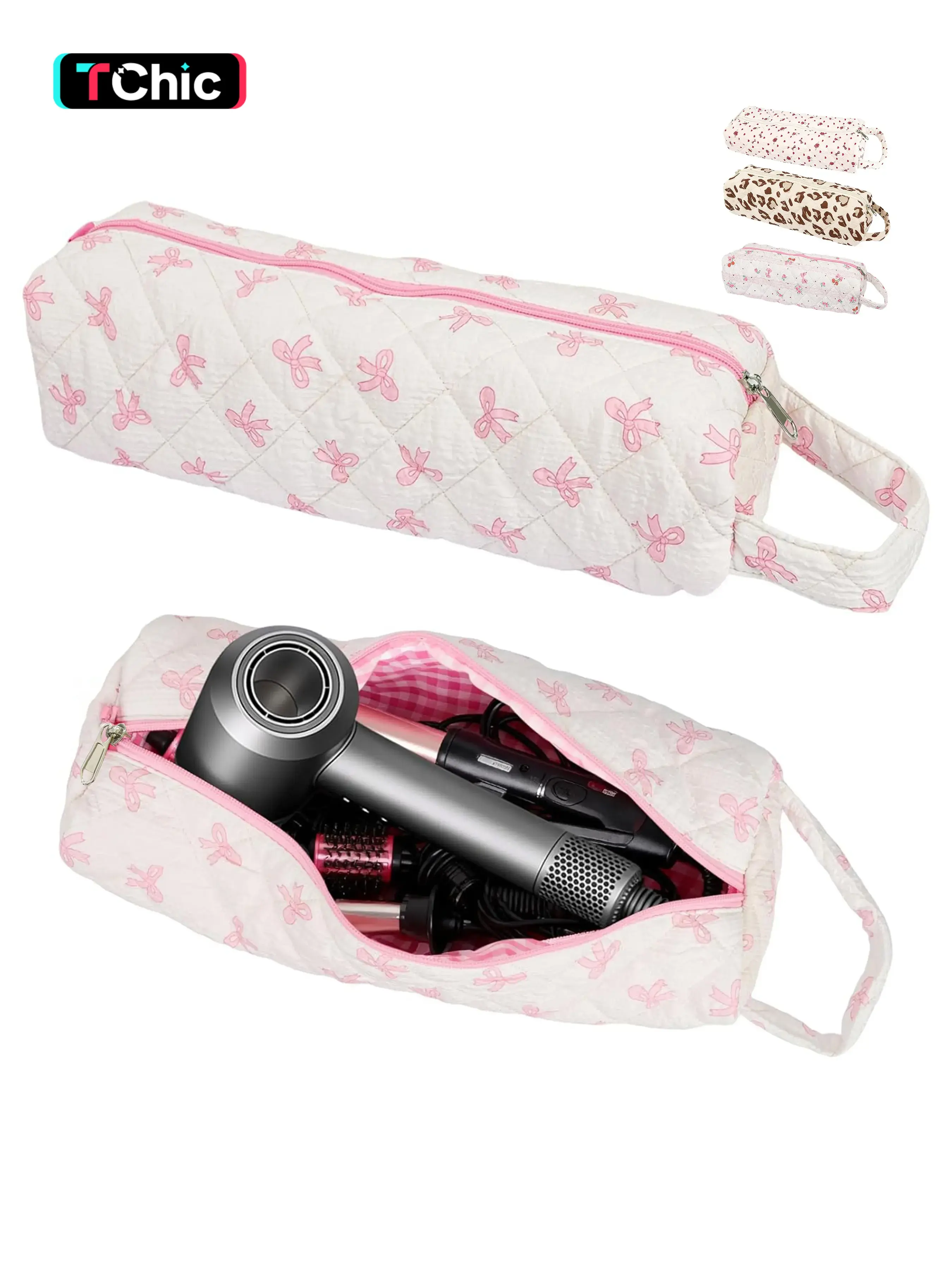 Hair Tools Travel Bag, Cute Compact Case Leopard Print Compatible with Dyson Airwrap & Shark Flexstyle, Curling Iron & Flat Iron Storage Organizer, 14" Portable Hair Accessories Bag