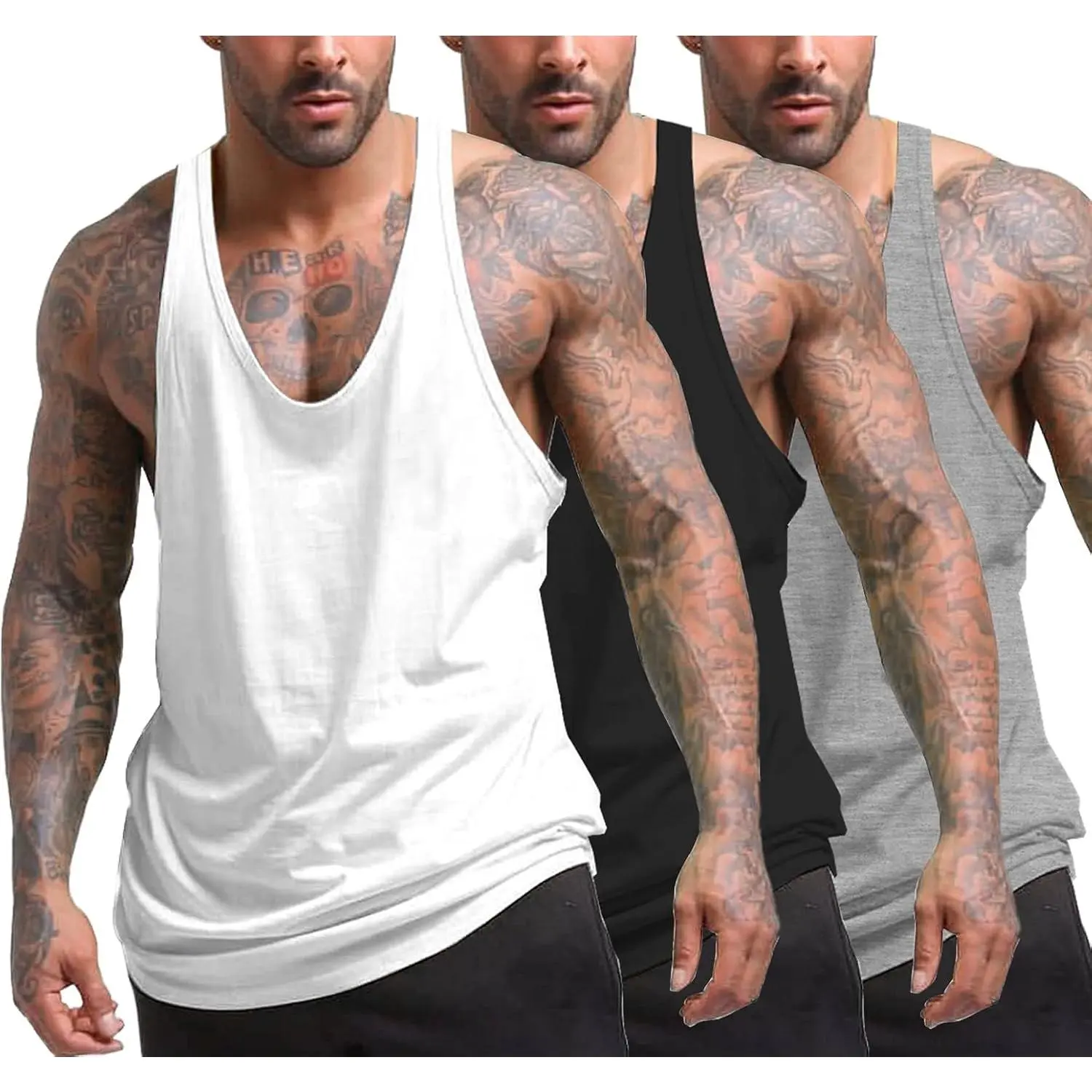 Men's 3 Pack Y-Back Sleeveless Muscle Tank Tops Quick Dry Loose Fit Oversized Stringer Shirts for Gym Workout Bodybuilding Running Weight Lifting Casual FitnessGift