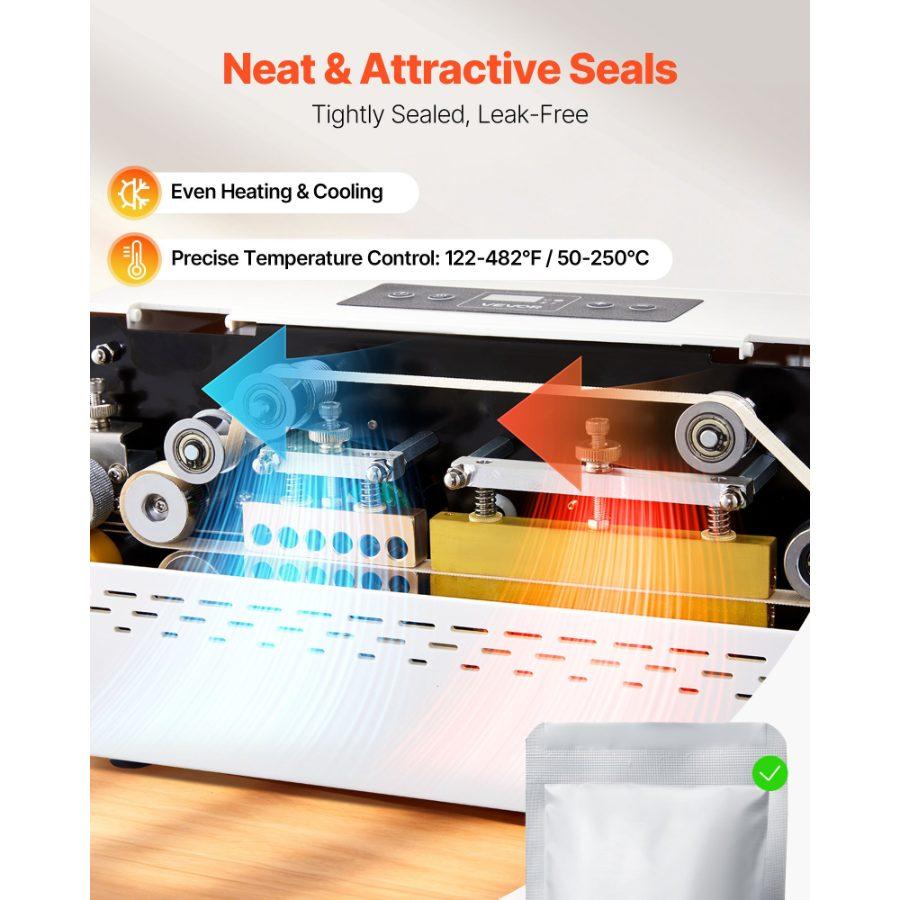 VEVOR Continuous Sealing Machine, 0.32-0.47 in Seal Width, Automatic Continuous Band Sealer with Digital Temperature Control, Automatic Shutdown, Heat Sealing Machine for 0.002-0.0. 008 in Plastic Bags