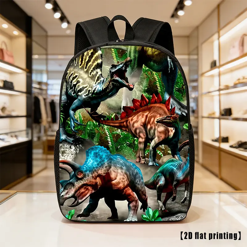 Kids Dinosaur Backpack, Jurassic Style School Bag for Boys Girls, 2D Flat Print Dino Bookbag with Side Pockets, Lightweight Travel Daypack, Elementary Student Backpack, Preschool Kindergarten Bag, Back to School Gift for Kids Daily Use, Dinosaur Fans
