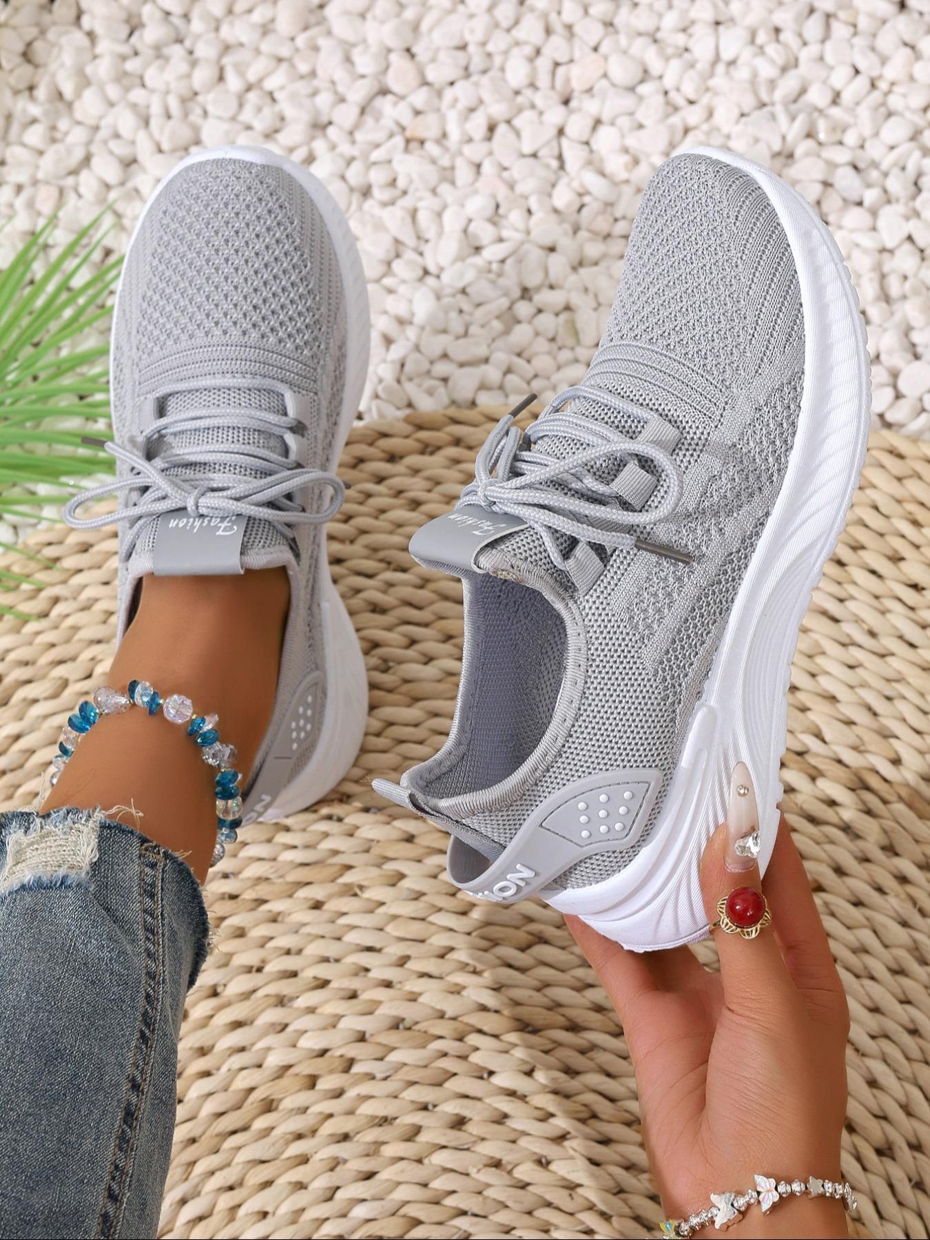 Women's Fashionable Mesh Breathable Lightweight Sneakers, Knitted Running Shoes, Casual Comfortable Sports Running Shoes, Female All-match Round Toe Shoes for Daily Wear