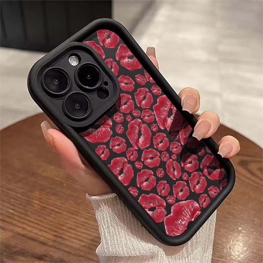 Phone Case: 1pc Red Lip Print Phone Case Suitable for Apple iPhone 17 E Air Pro ProMax iPhone16 15 14 Plus 13 12 Mini 11 X XS XR Antidrop Softshell Shock Proof All Inclusive Lens Protection Girlish Style Cute Can Be