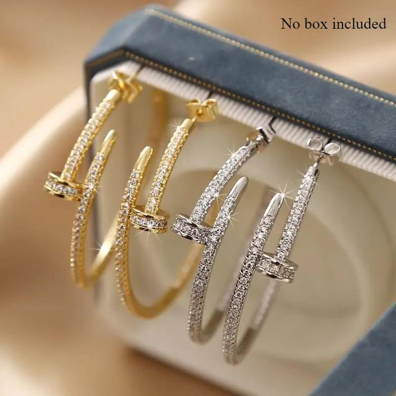 Statement Hoop Earrings for Women, Elegant Copper Hoops with Inlaid Cubic Zirconia Sparkle Stones for Casual and Party Wear, Statement Hoops Earrings, Cubic Zirconia Designs